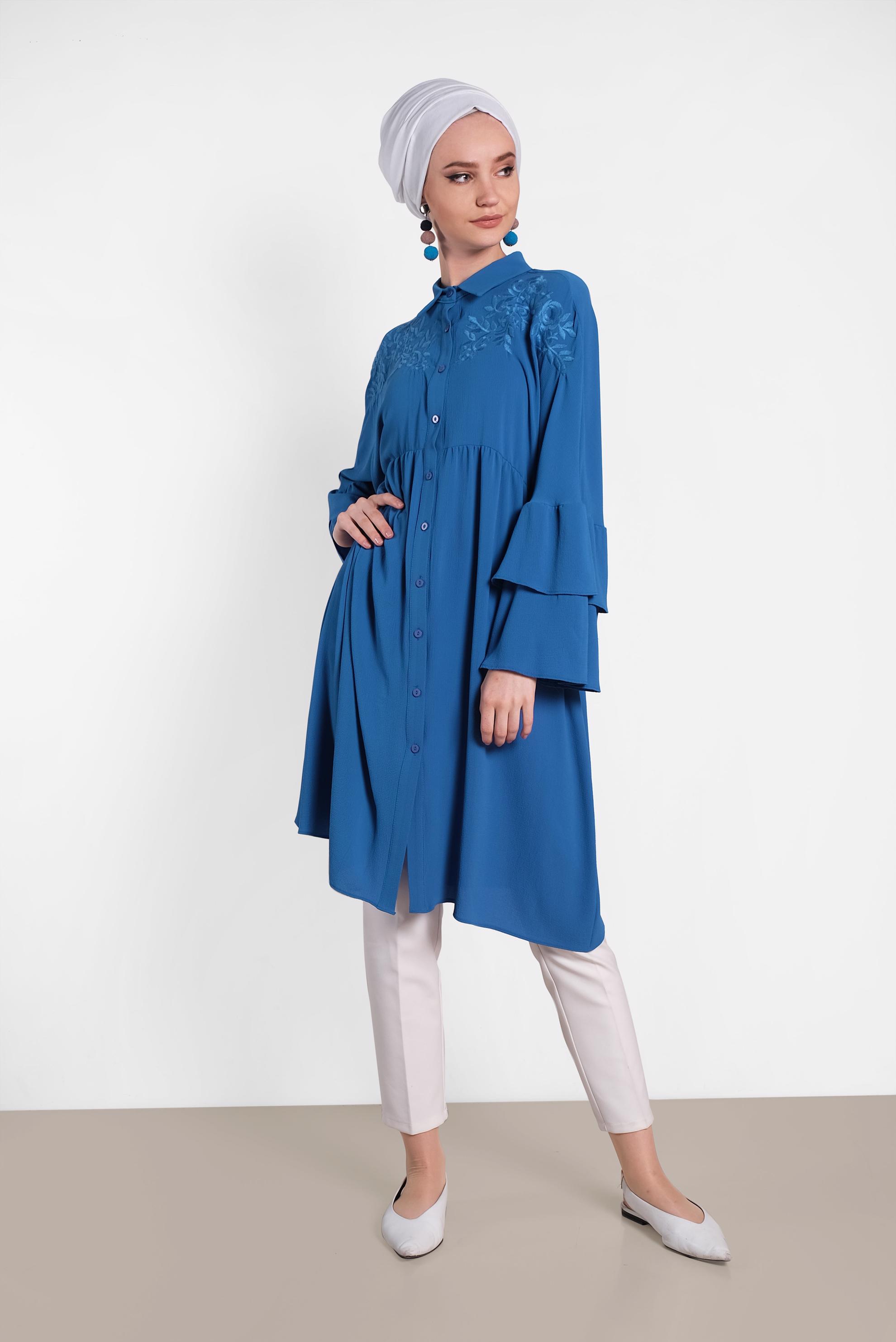 Tesettür giyim LACİVERT NAKIŞ DETAYLI TUNİK 4444