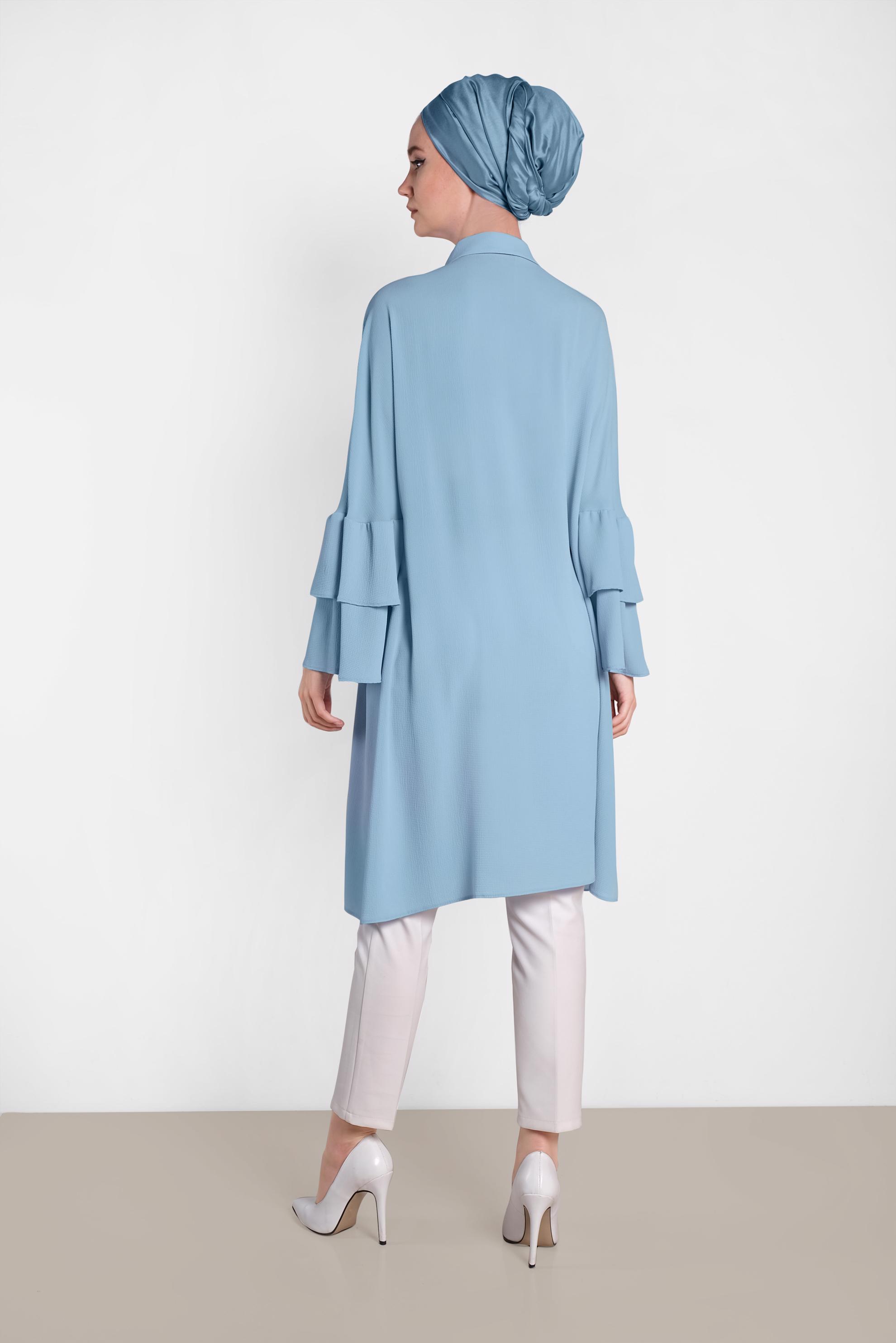 Tesettür giyim MAVİ NAKIŞ DETAYLI TUNİK 4444