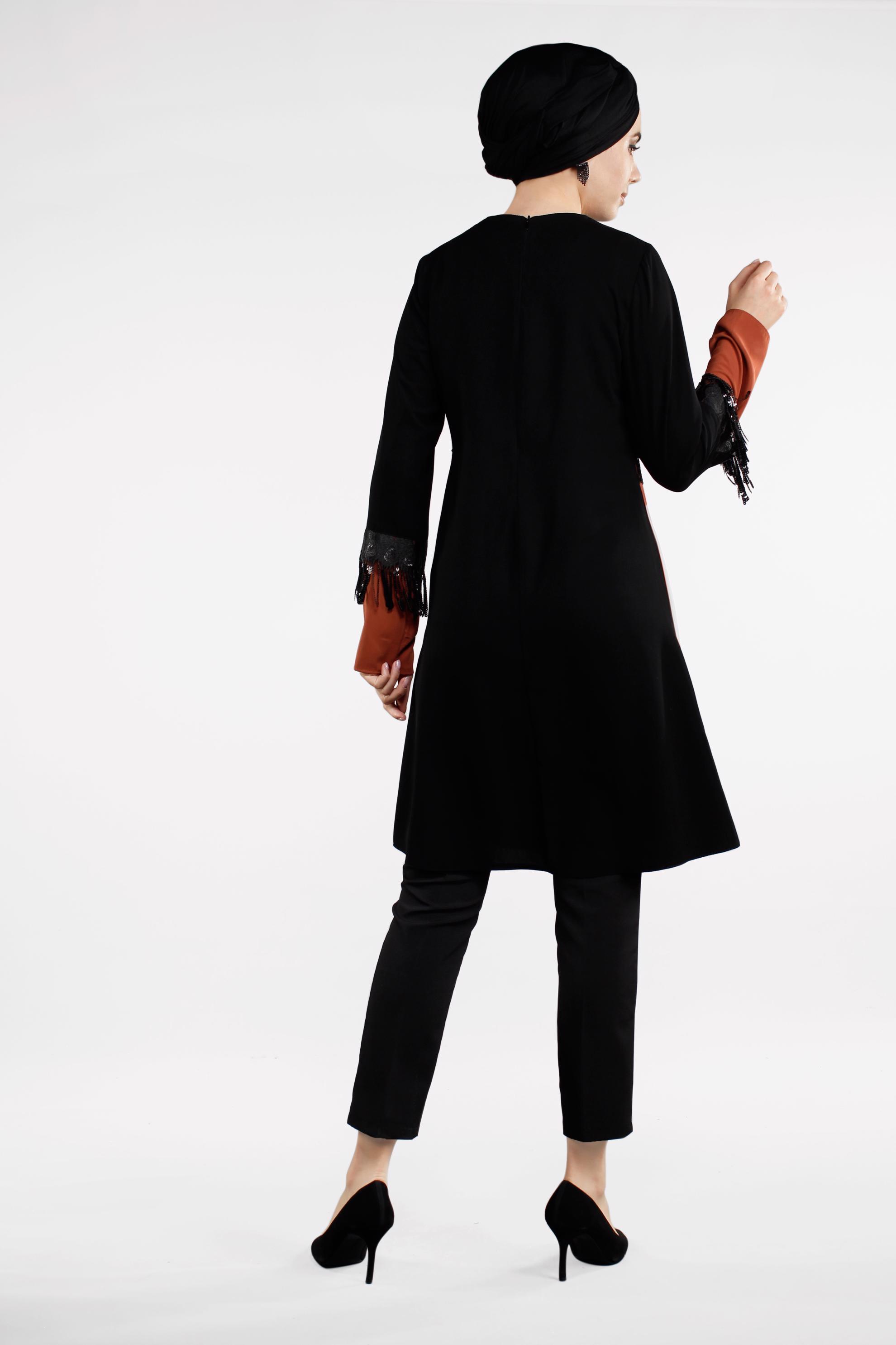 Tesettür giyim TURUNCU PÜSKÜL DETAYLI TUNİK 4502 
