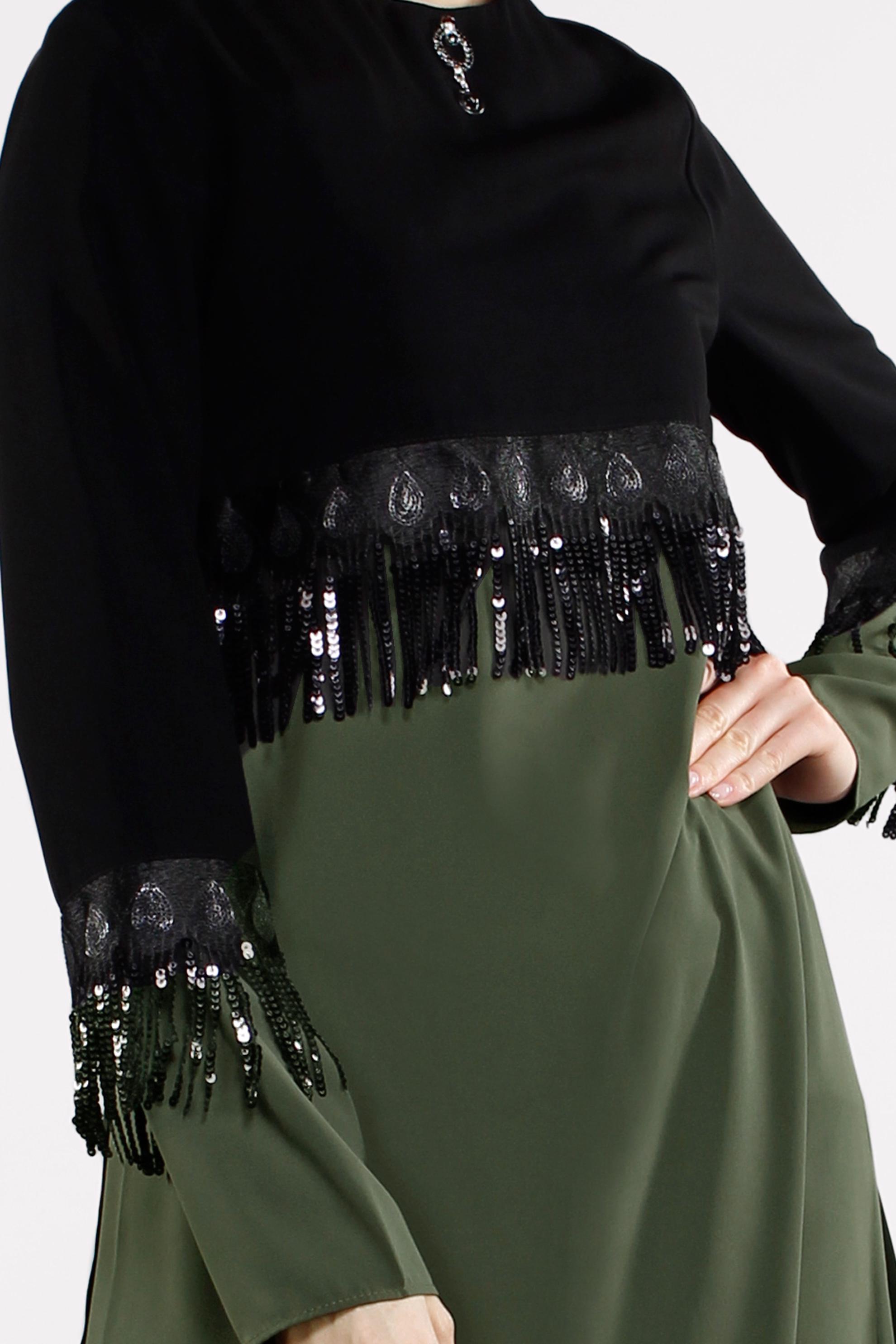 Tesettür giyim HAKİ PÜSKÜL DETAYLI TUNİK 4502 