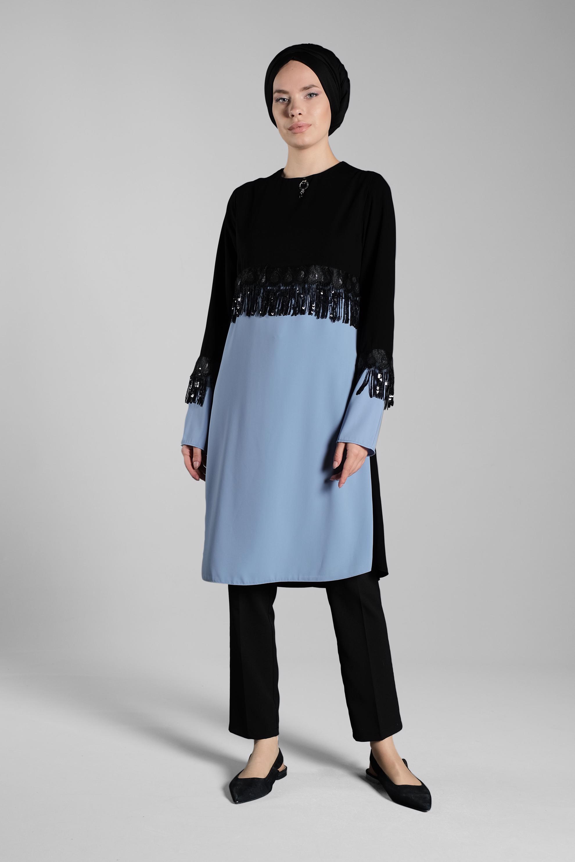 Tesettür giyim LACİVERT PÜSKÜL DETAYLI TUNİK 4502 