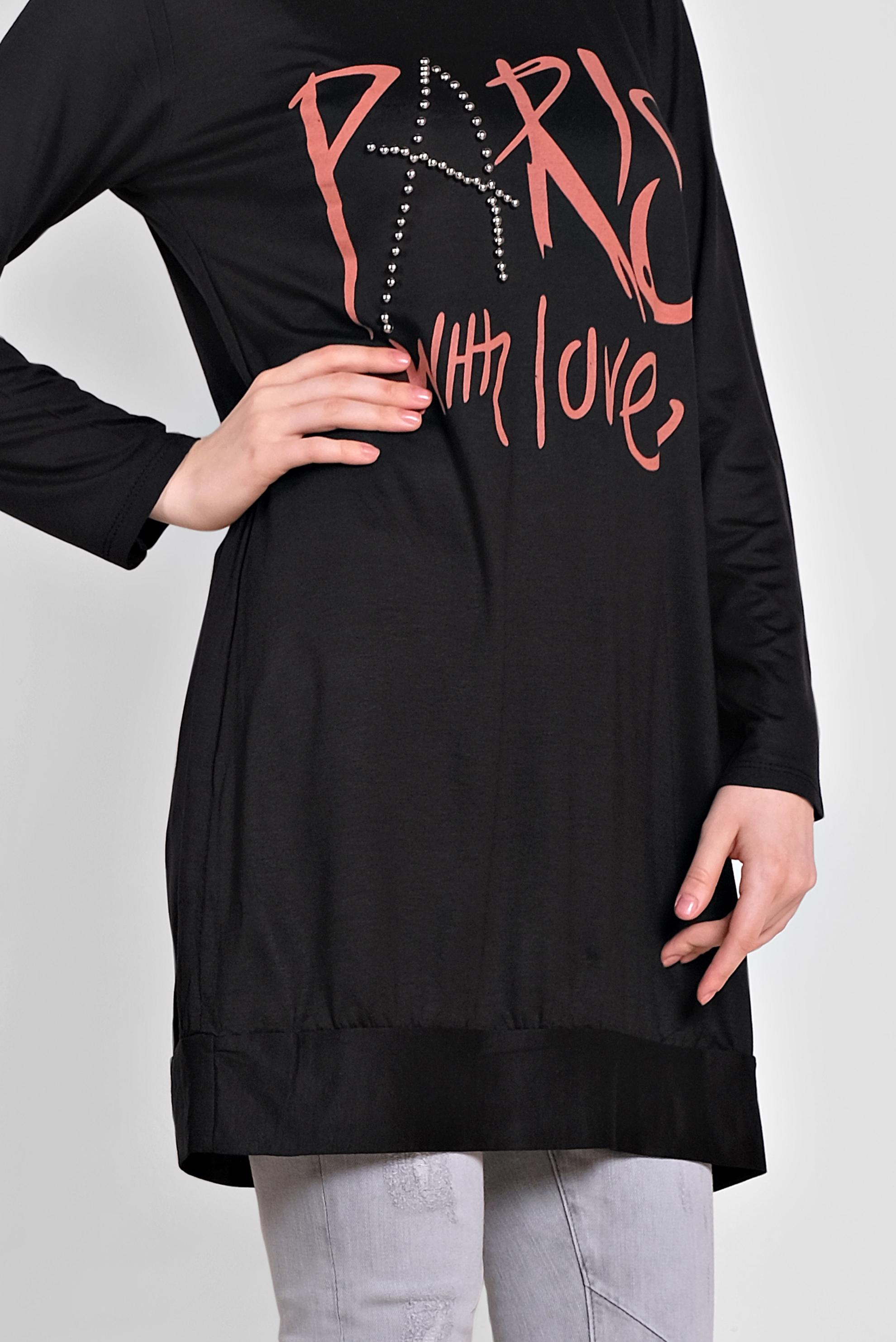 Tesettür giyim SİYAH BONCUK VE BASKI DETAYLI TUNİK 4506 