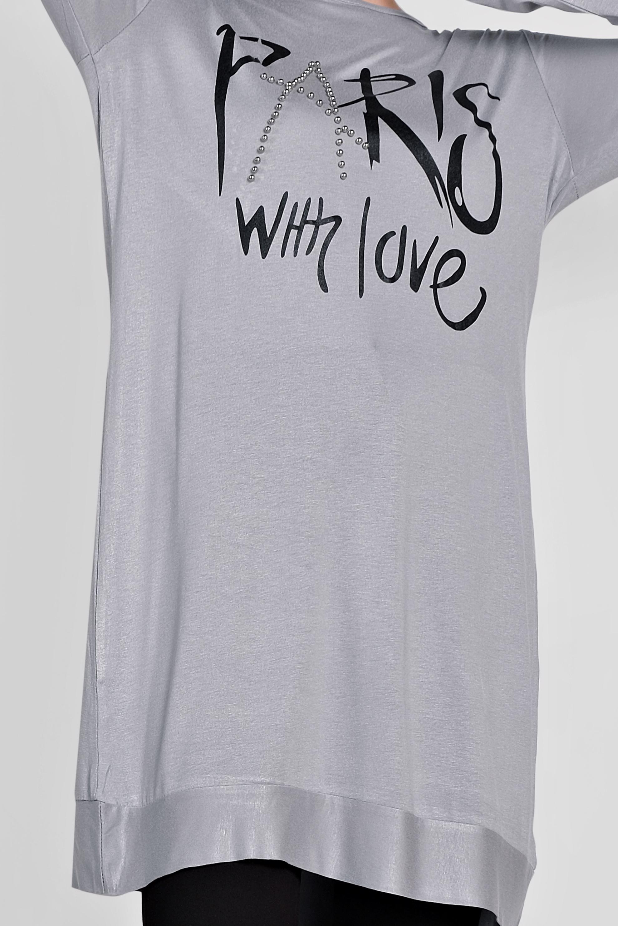 Tesettür giyim GRİ BONCUK VE BASKI DETAYLI TUNİK 4506 