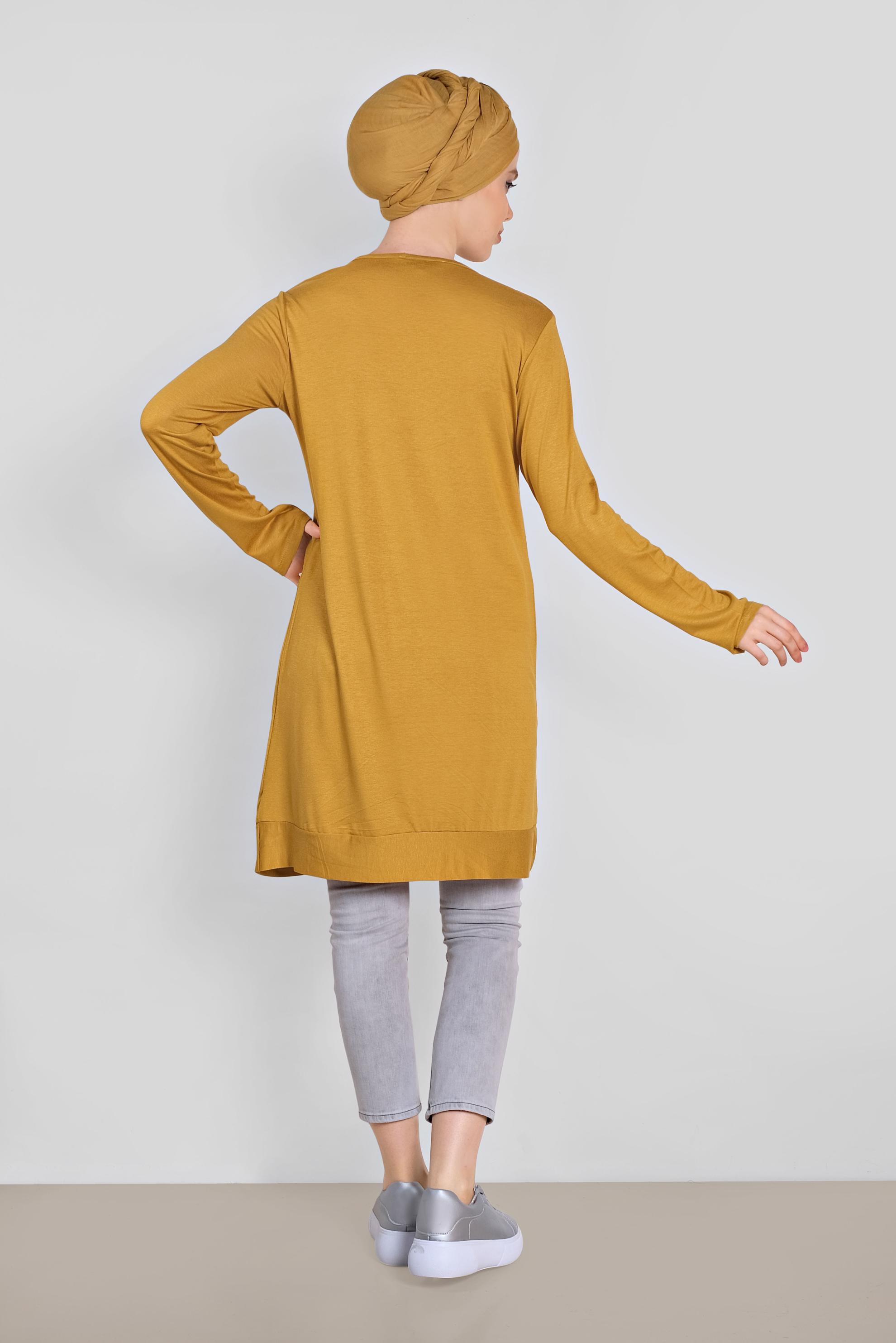 Tesettür giyim SARI BONCUK VE BASKI DETAYLI TUNİK 4506 