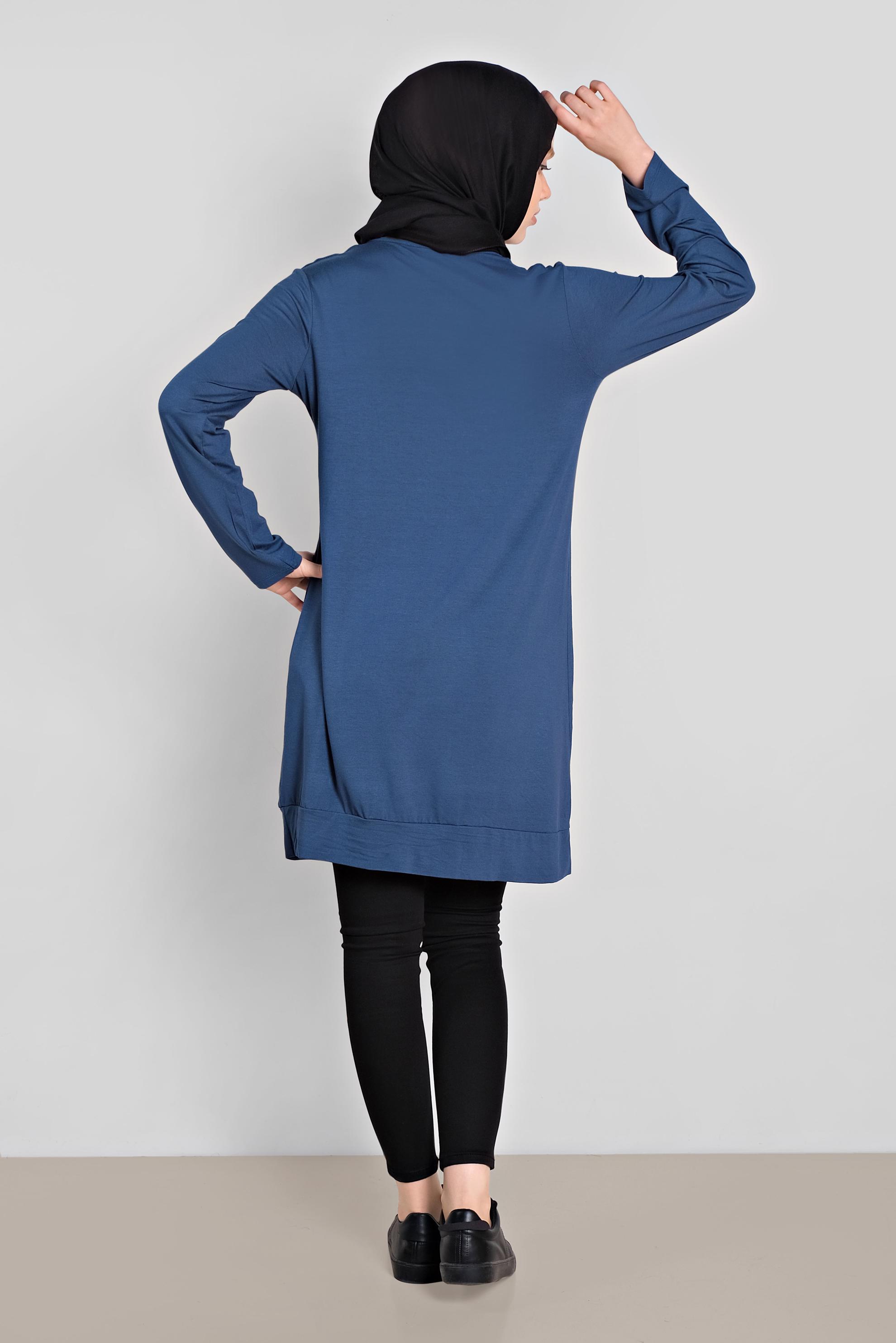 Tesettür giyim LACİVERT BONCUK VE BASKI DETAYLI TUNİK 4506 