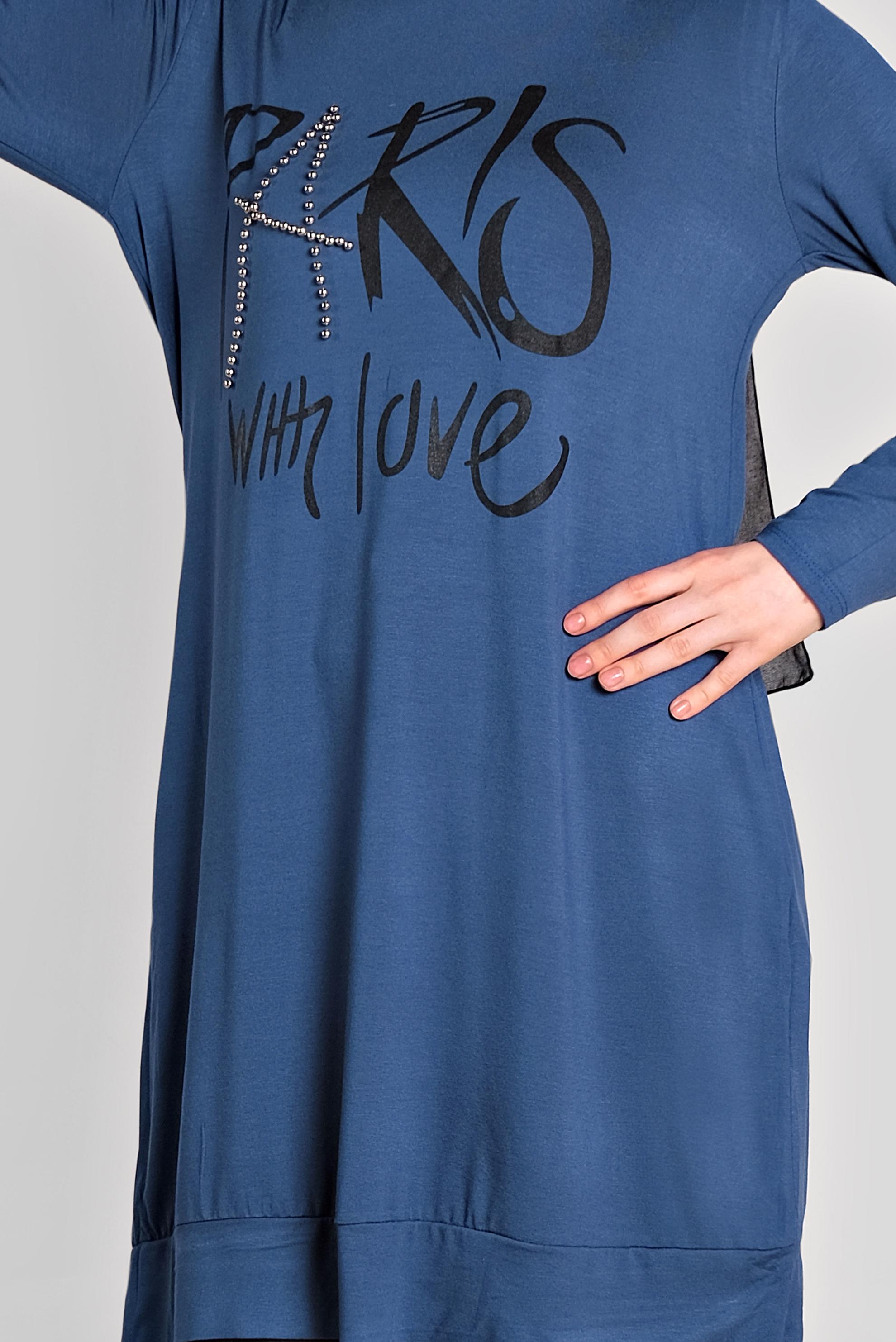 Tesettür giyim LACİVERT BONCUK VE BASKI DETAYLI TUNİK 4506 