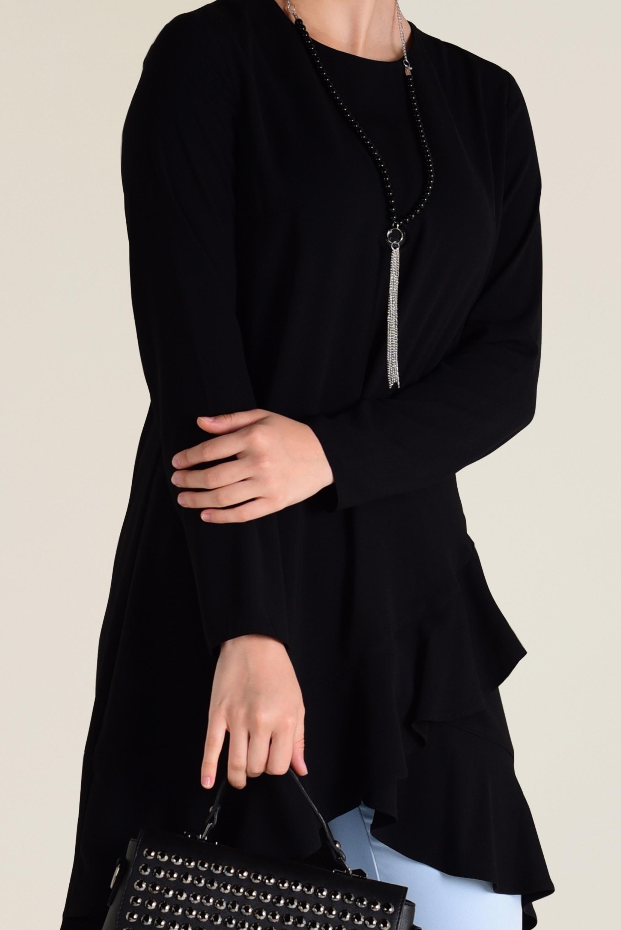 Tesettür giyim SİYAH ETEK UCU VOLANLI ARKADAN FERMUARLI TUNİK 4635