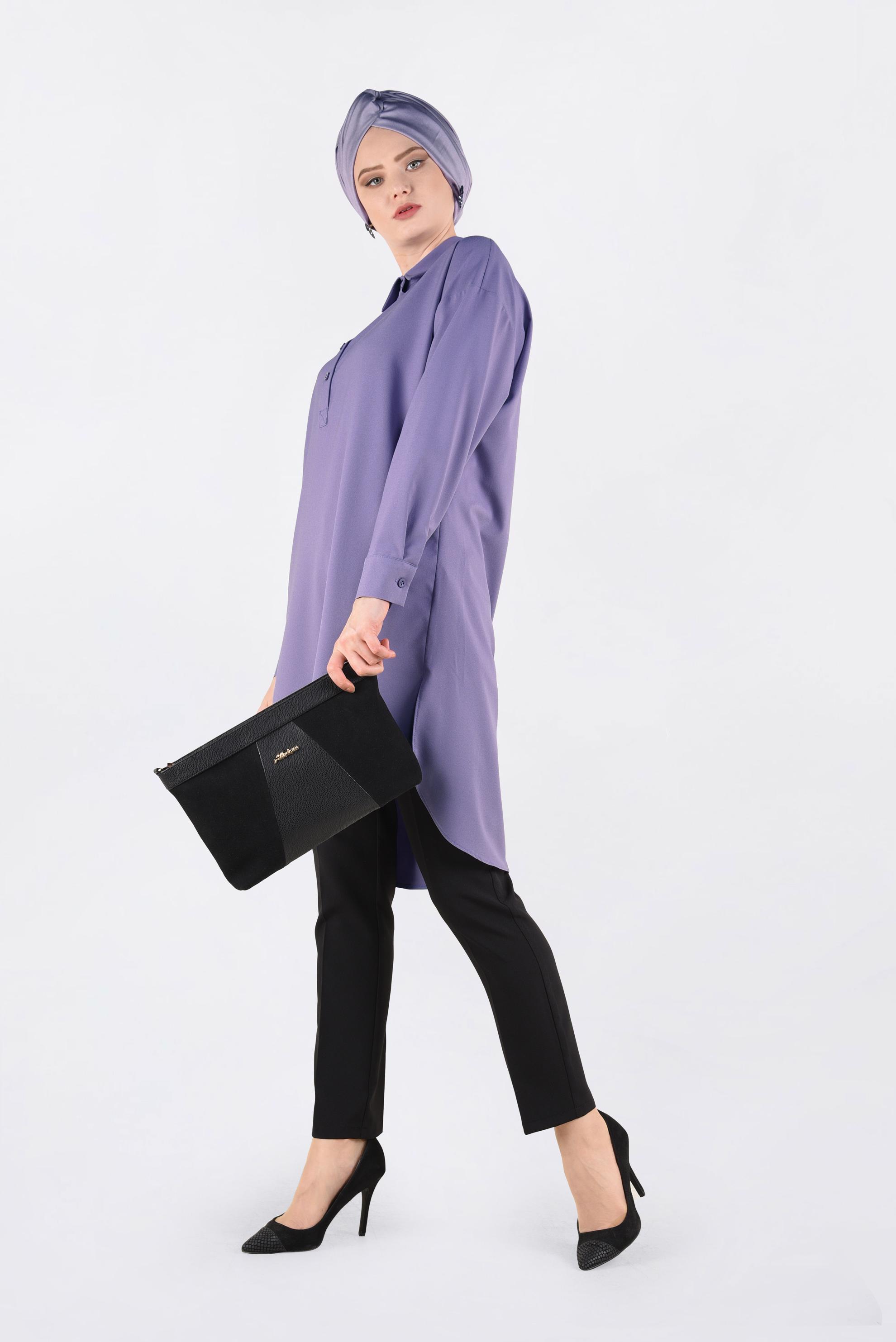 Tesettür giyim MOR ÖNDEN YARIM DÜĞMELİ TUNİK 4705