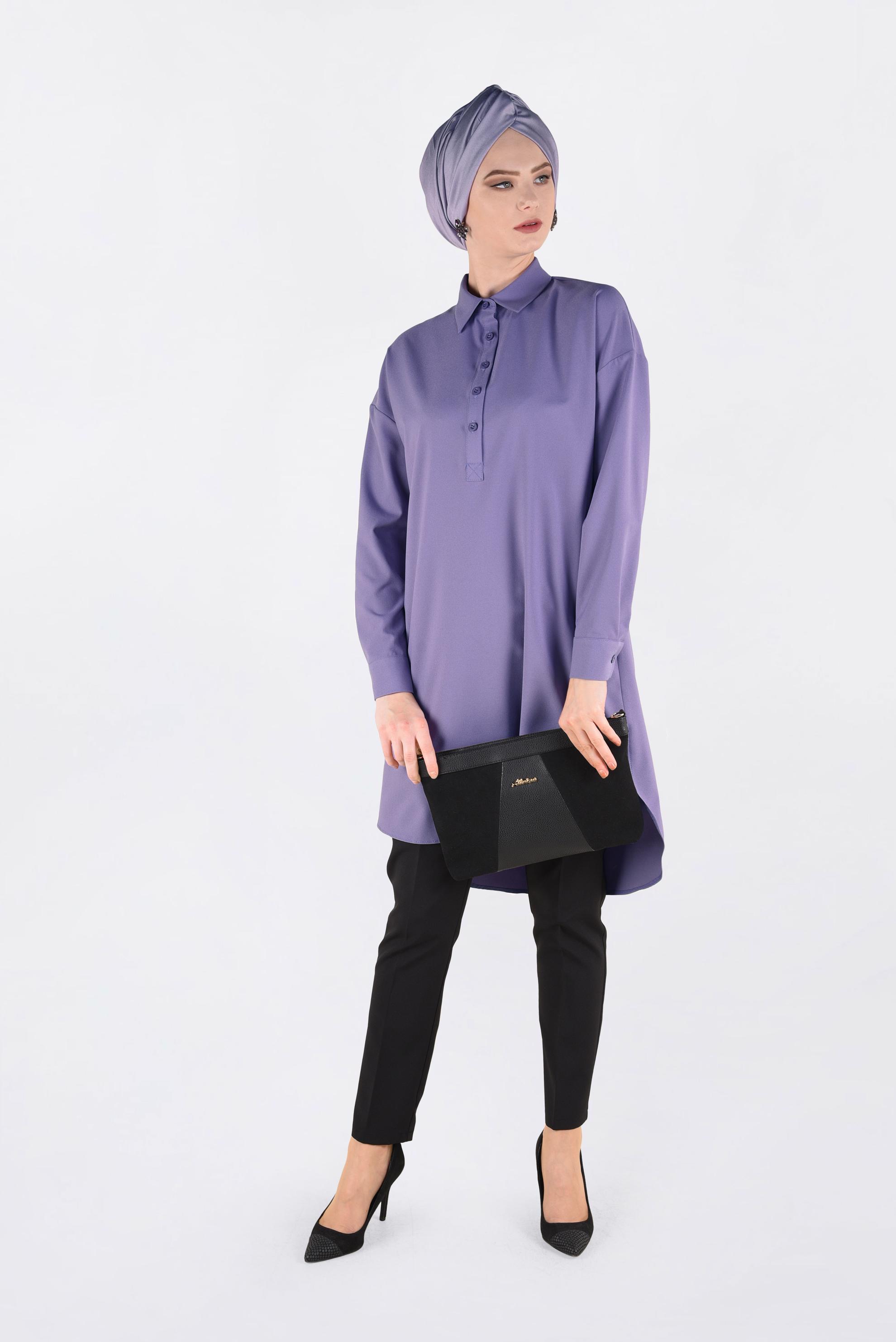 Tesettür giyim MOR ÖNDEN YARIM DÜĞMELİ TUNİK 4705