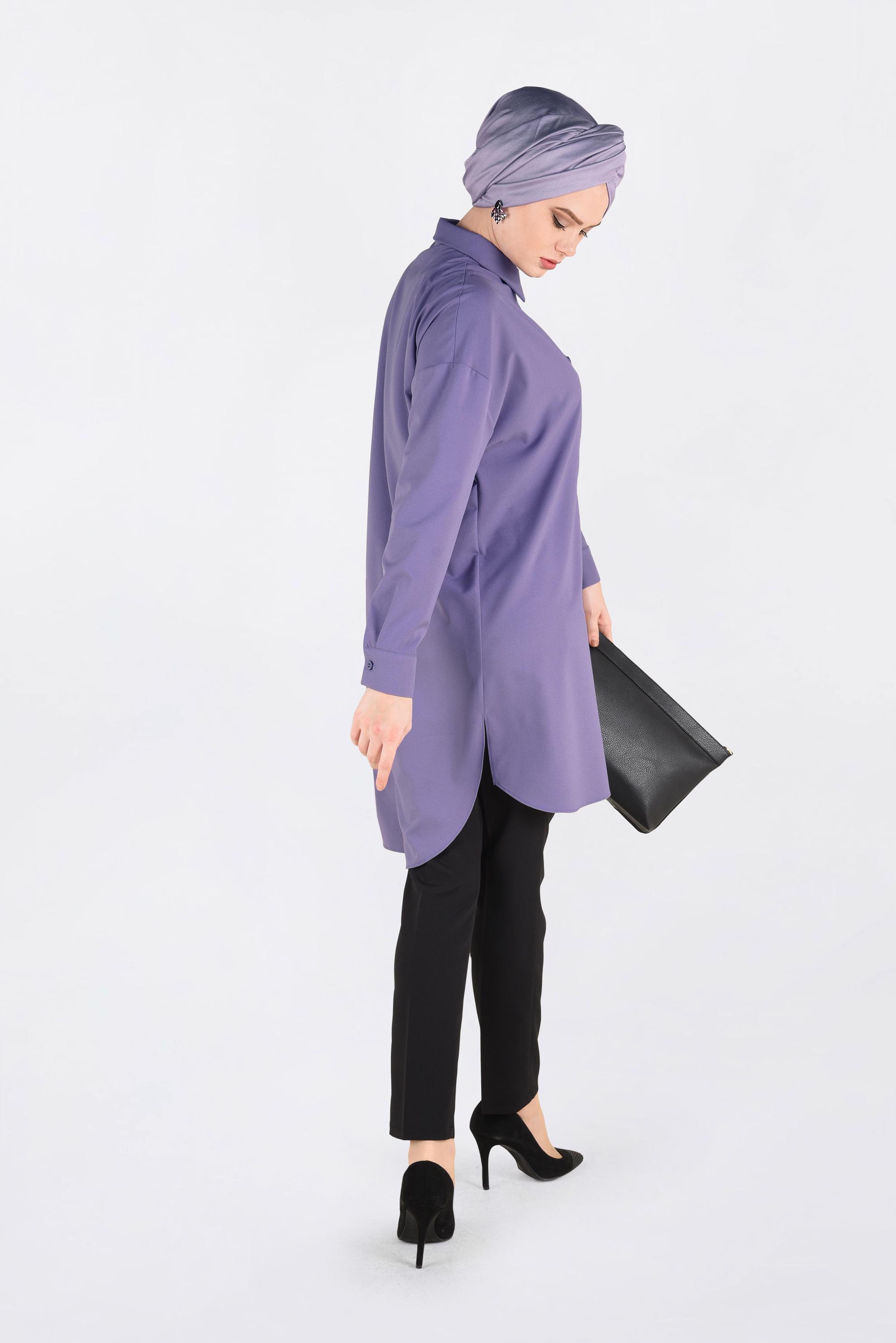 Tesettür giyim MOR ÖNDEN YARIM DÜĞMELİ TUNİK 4705