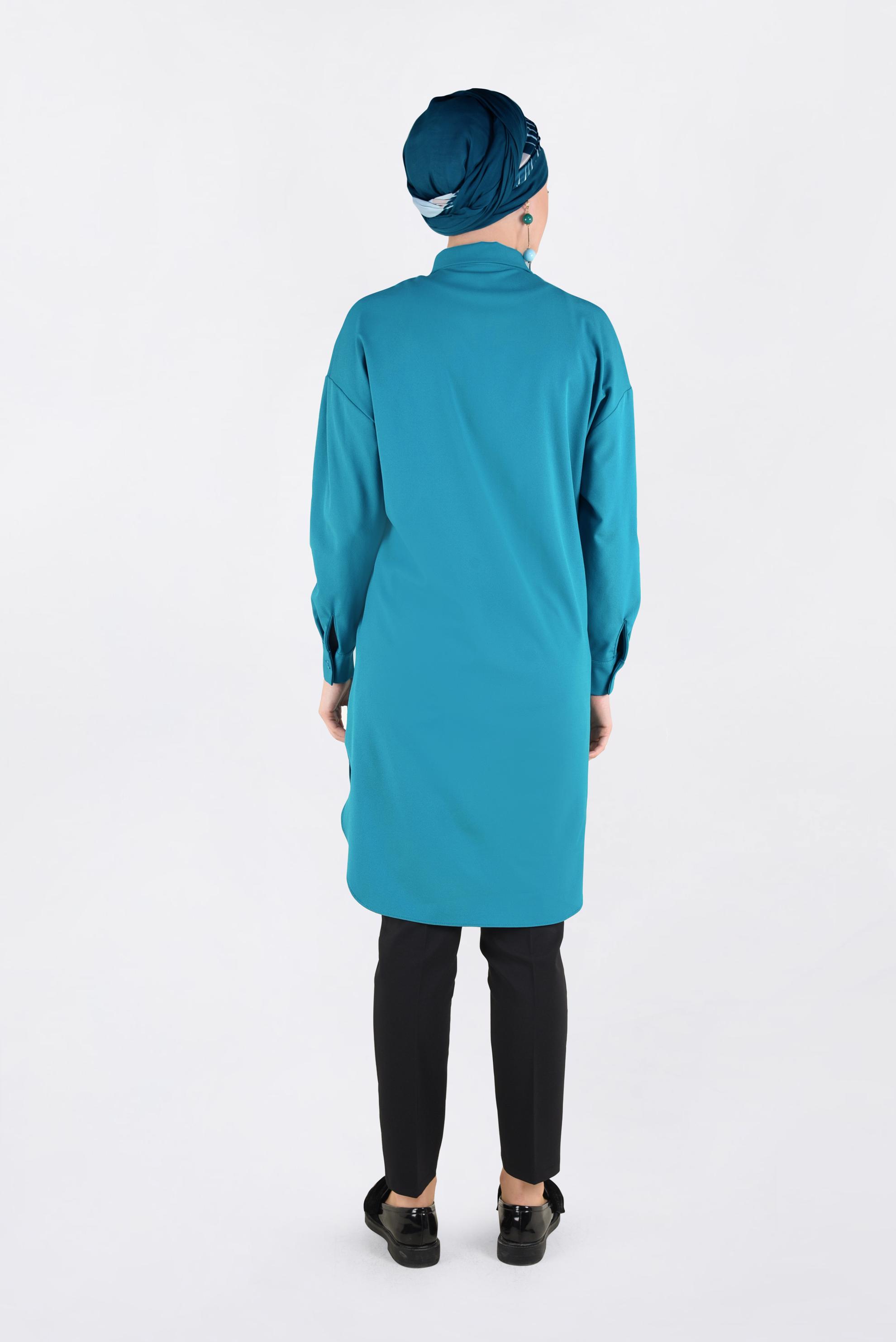 Tesettür giyim MAVİ ÖNDEN YARIM DÜĞMELİ TUNİK 4705