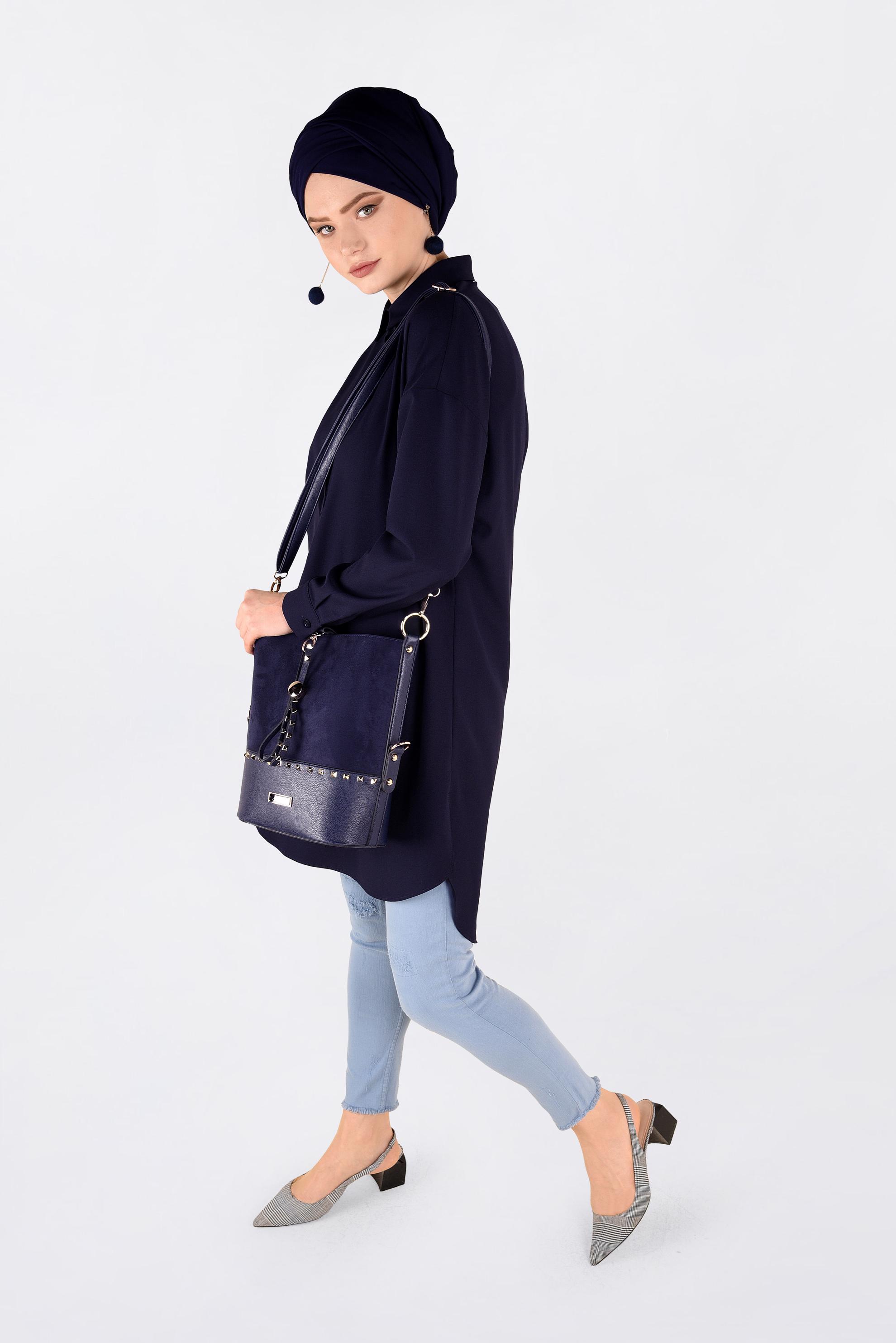 Tesettür giyim LACİVERT ÖNDEN YARIM DÜĞMELİ TUNİK 4705