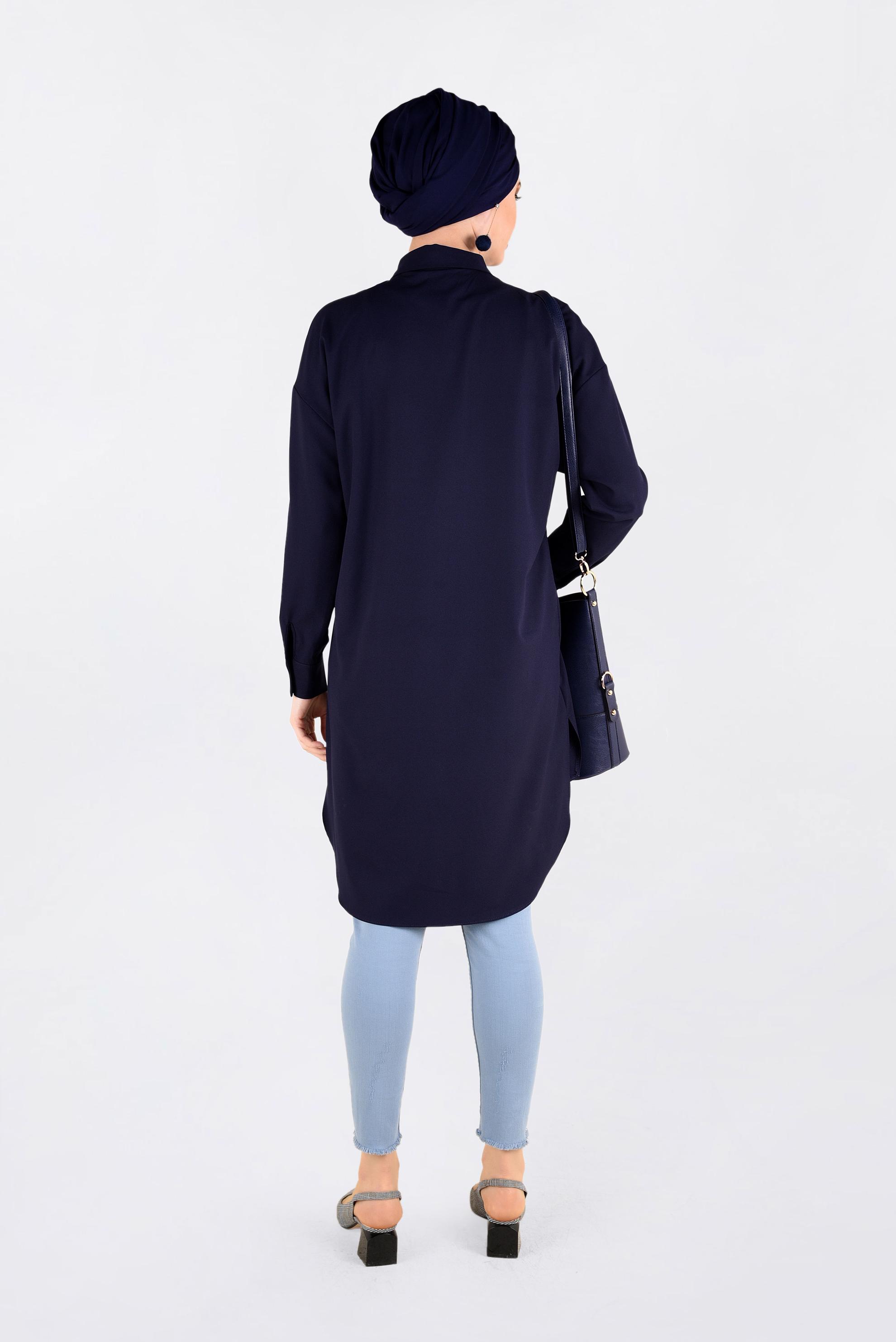 Tesettür giyim LACİVERT ÖNDEN YARIM DÜĞMELİ TUNİK 4705