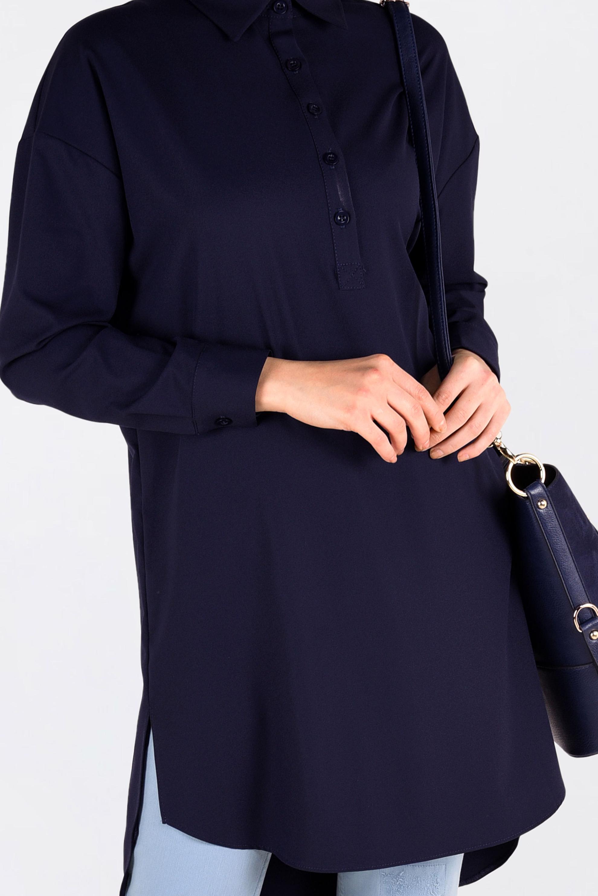 Tesettür giyim LACİVERT ÖNDEN YARIM DÜĞMELİ TUNİK 4705