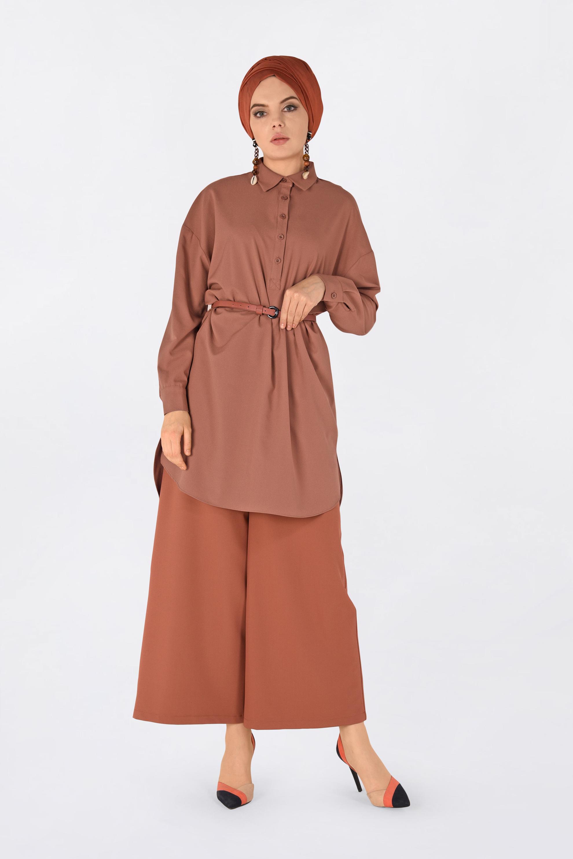 Tesettür giyim TABA ÖNDEN YARIM DÜĞMELİ TUNİK 4705