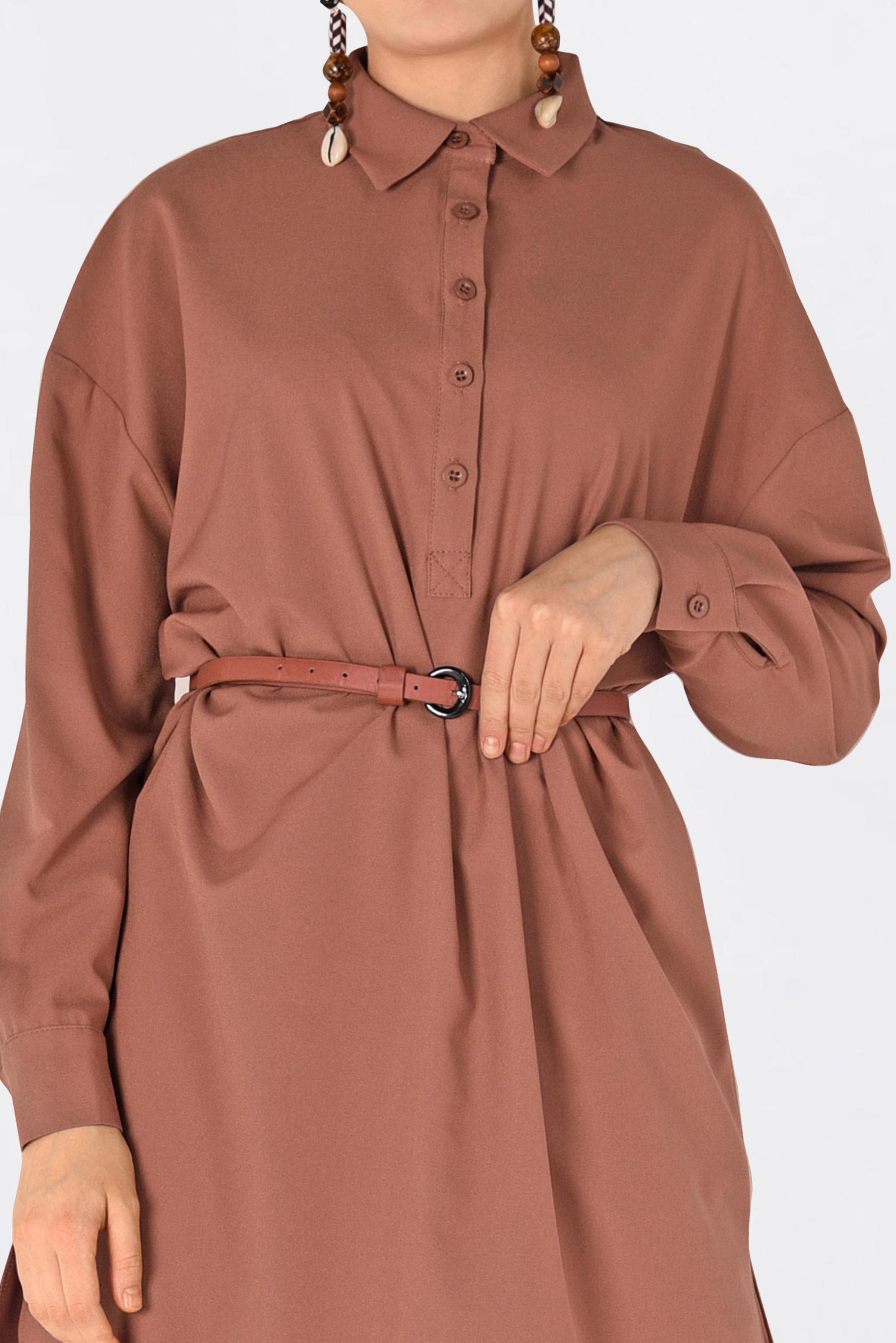 Tesettür giyim TABA ÖNDEN YARIM DÜĞMELİ TUNİK 4705