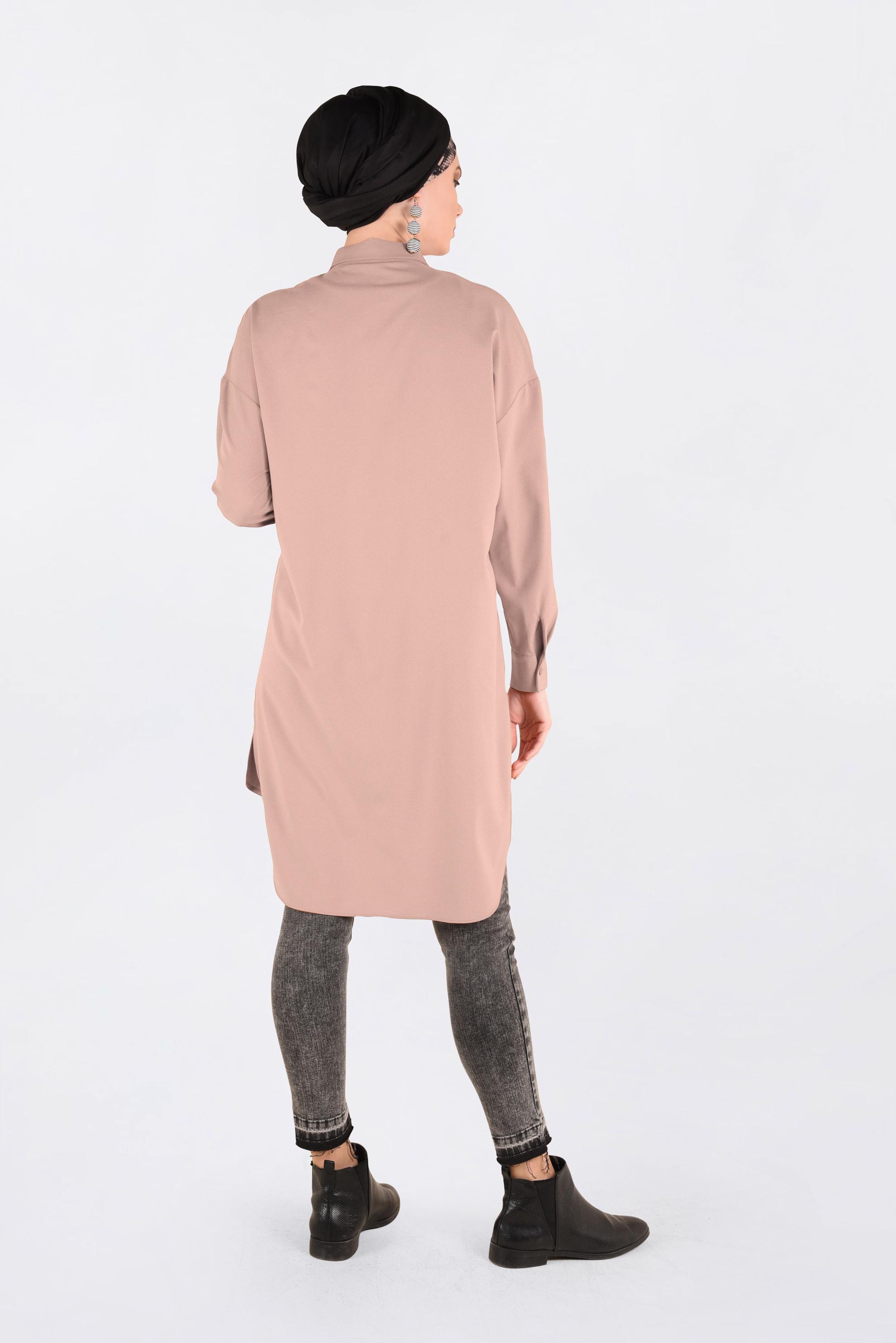 Tesettür giyim PUDRA ÖNDEN YARIM DÜĞMELİ TUNİK 4705