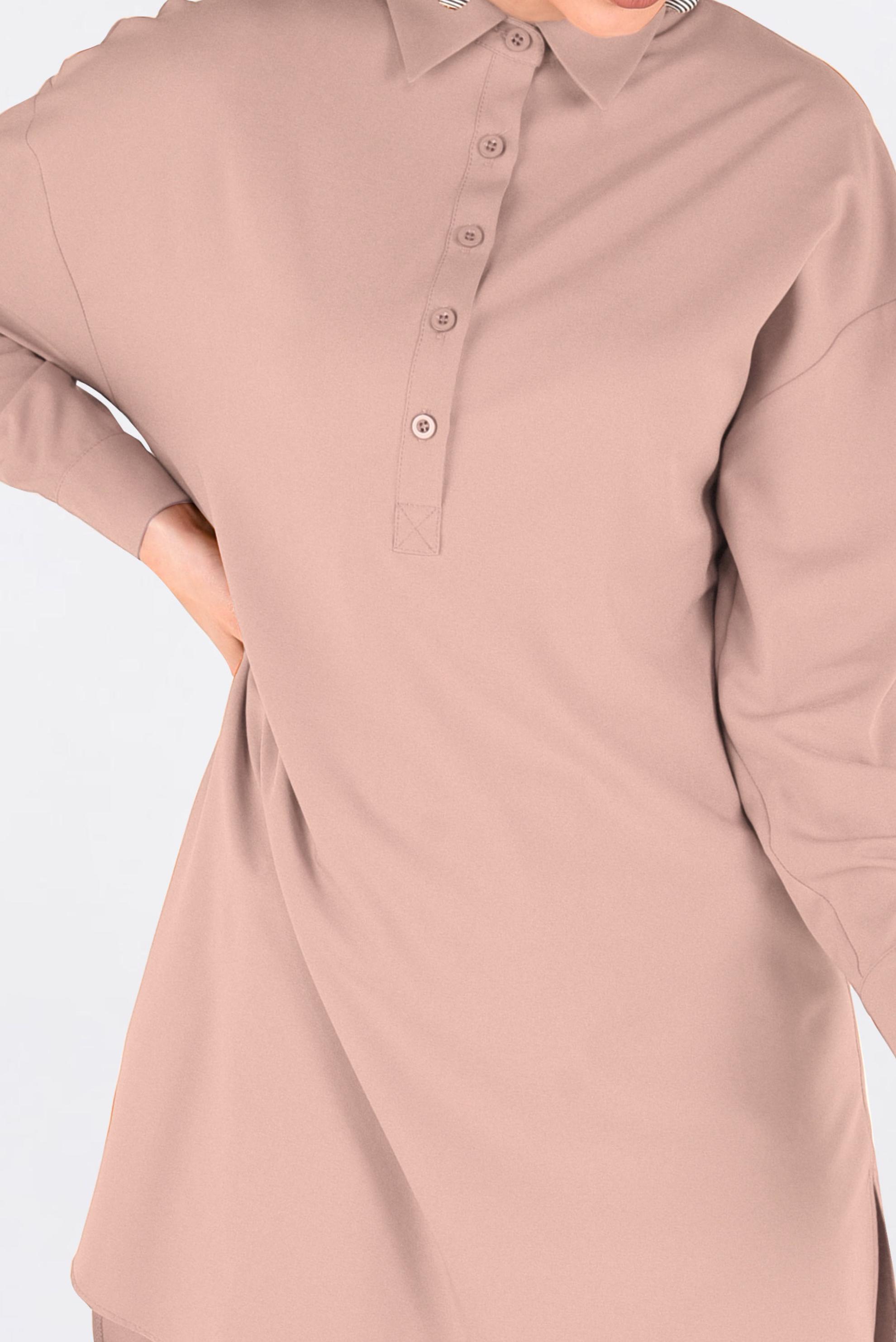 Tesettür giyim PUDRA ÖNDEN YARIM DÜĞMELİ TUNİK 4705