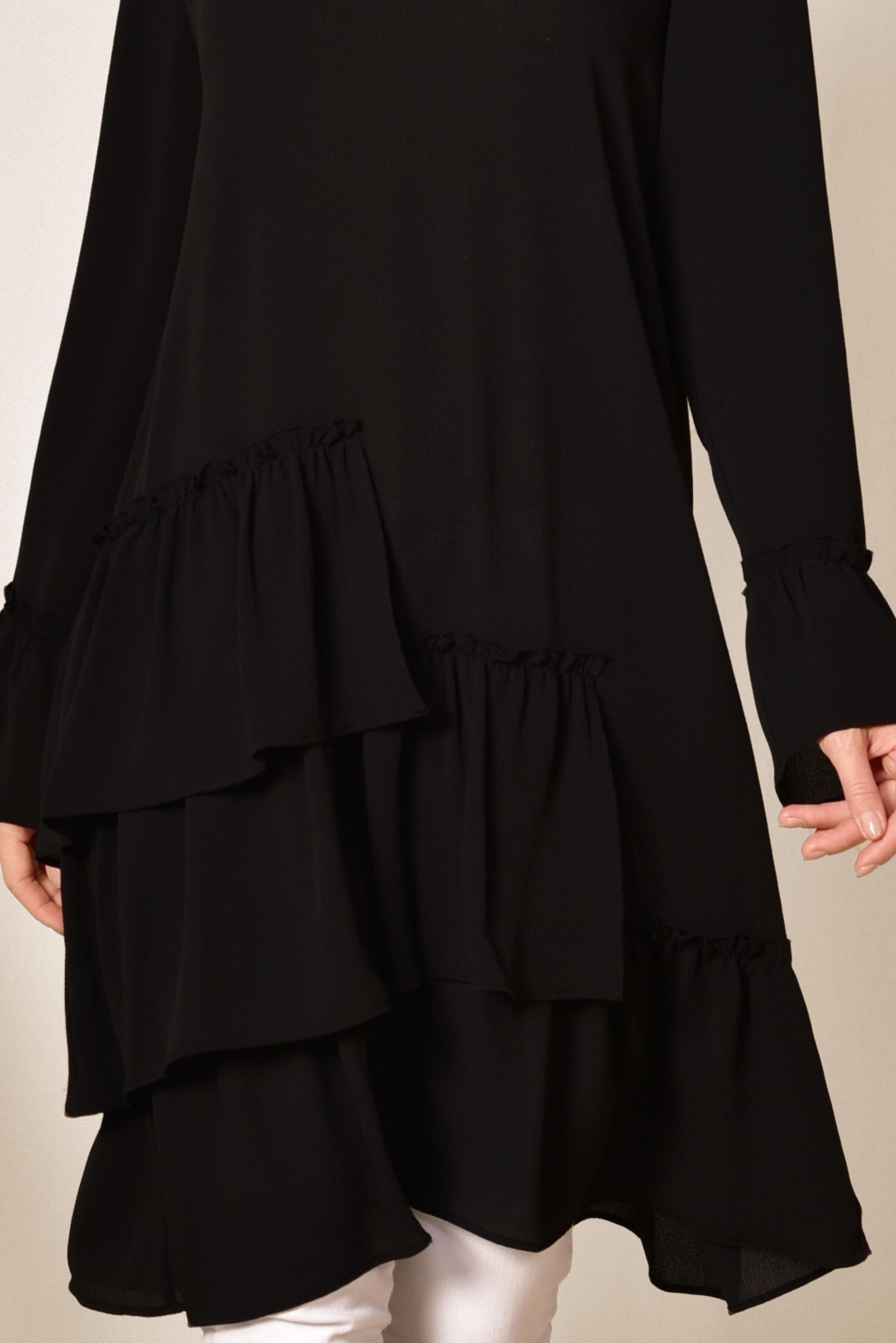 Tesettür giyim SİYAH ETEK UCU FIRFIRLI TUNİK 4850