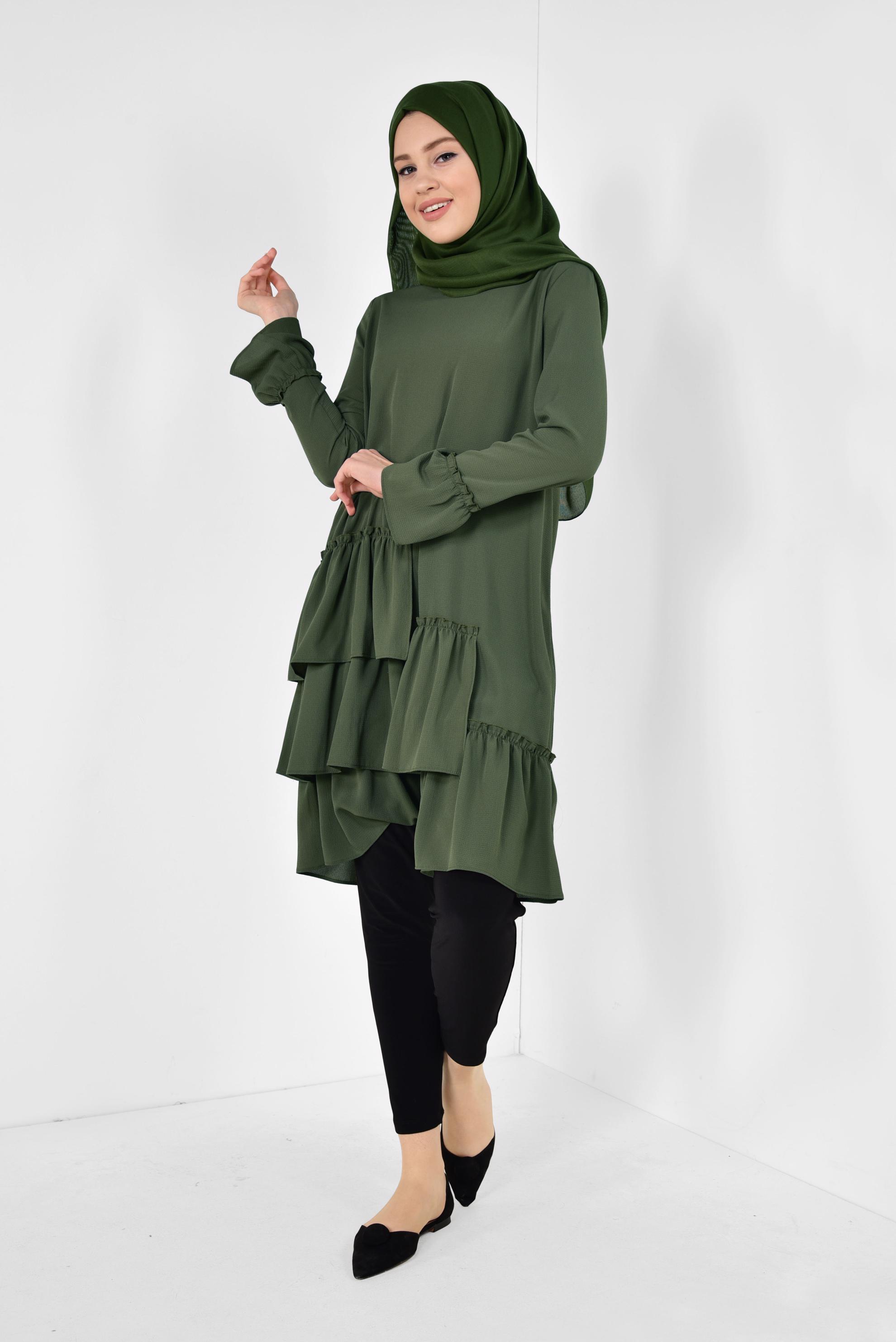 Hijab clothing KHAKI Frilly Tunic 4850 