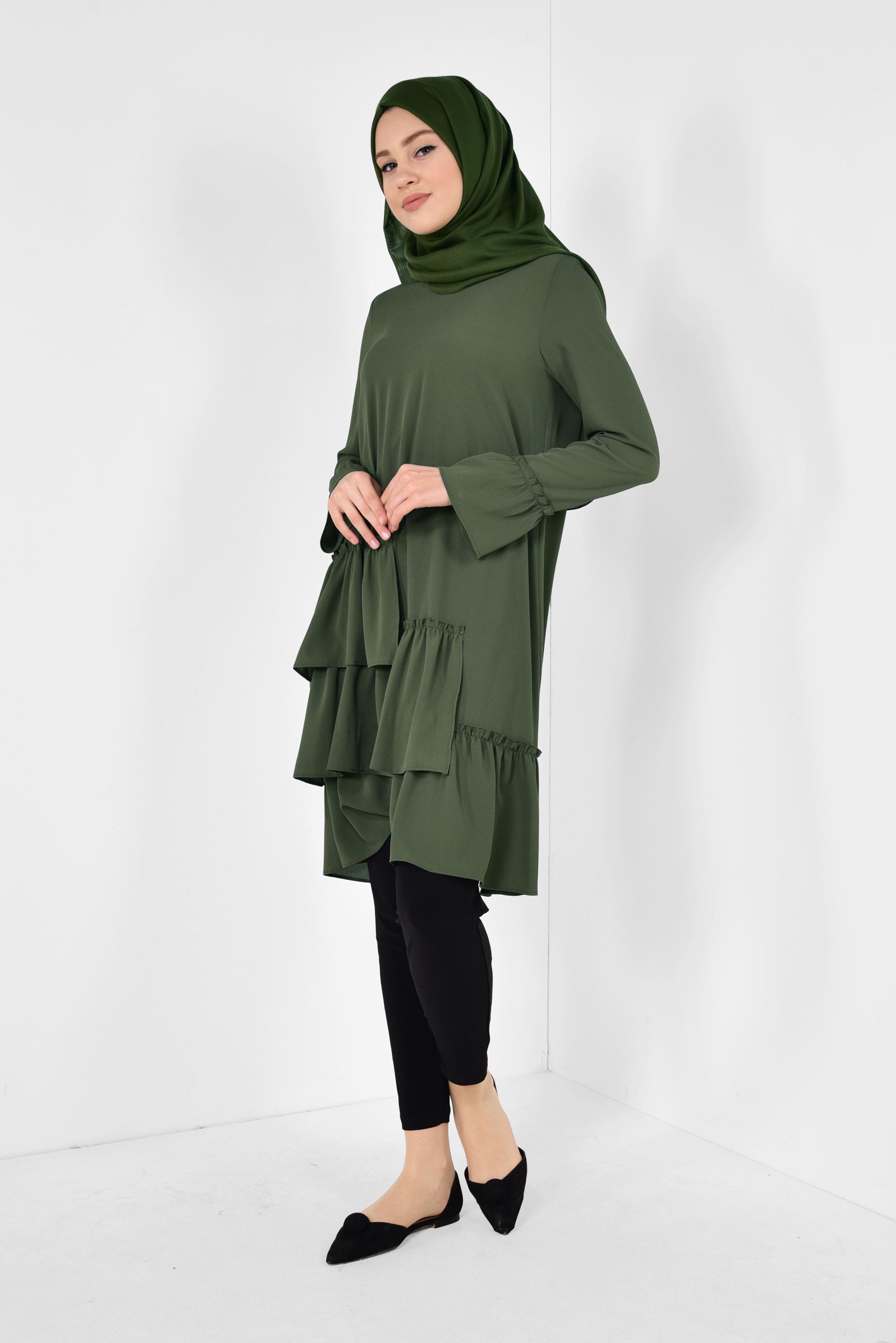 Hijab clothing KHAKI Frilly Tunic 4850 