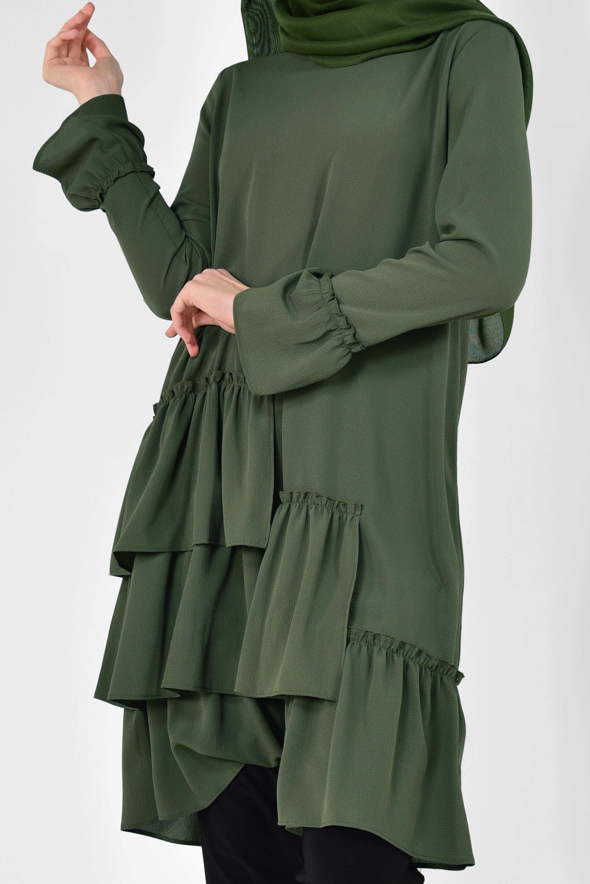 Hijab clothing KHAKI Frilly Tunic 4850 