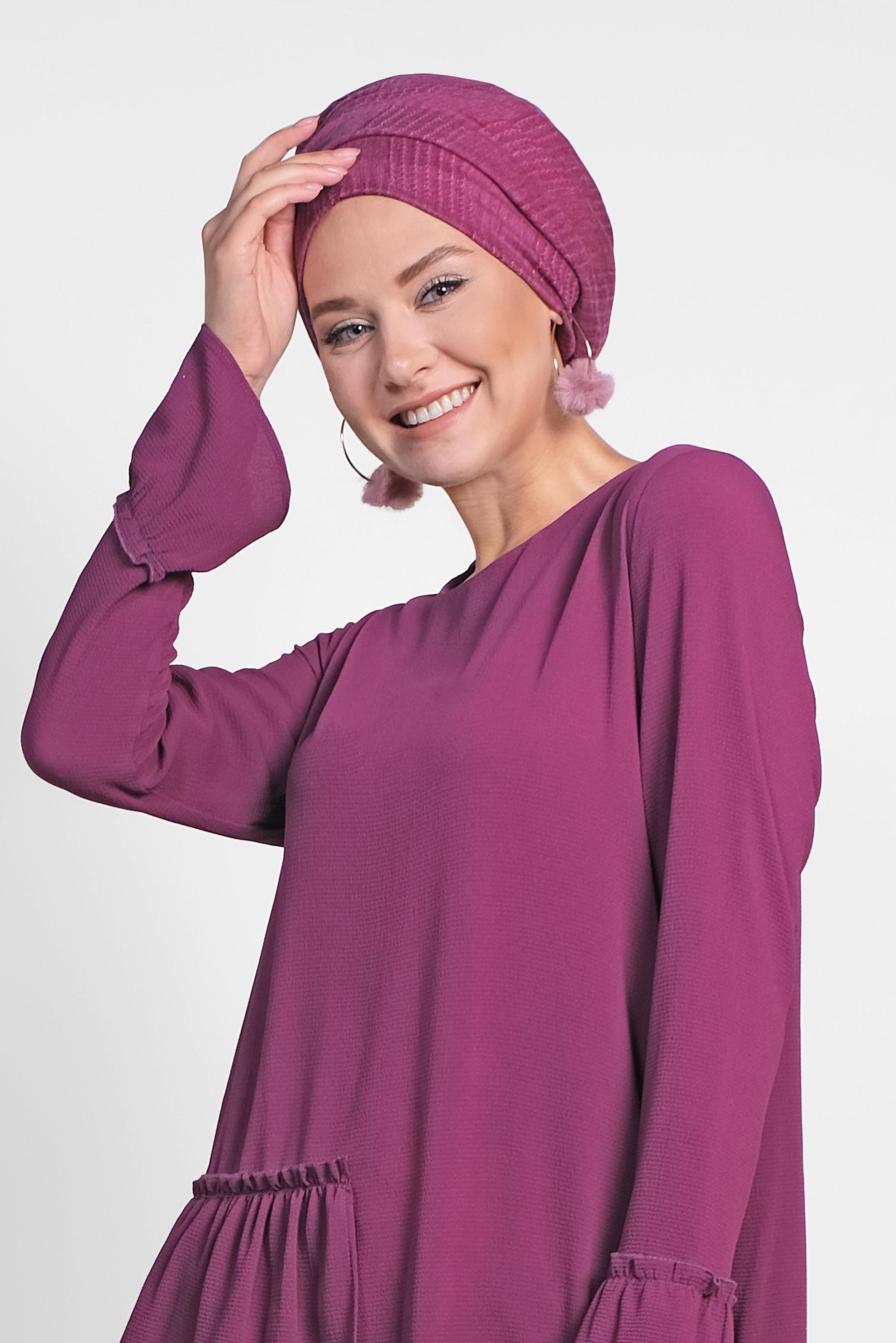 Tesettür giyim FUŞYA ETEK UCU FIRFIRLI TUNİK 4850