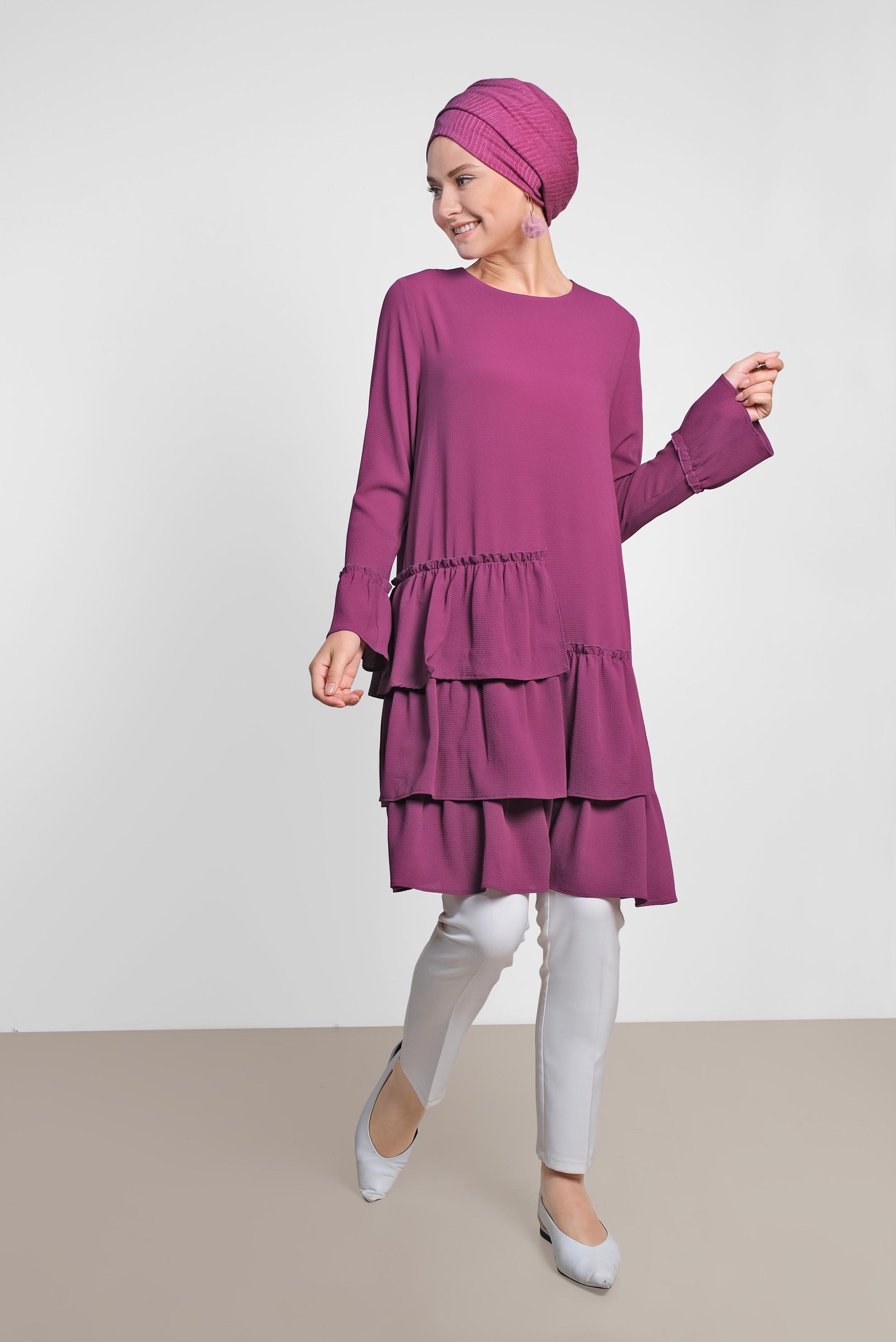 Tesettür giyim FUŞYA ETEK UCU FIRFIRLI TUNİK 4850