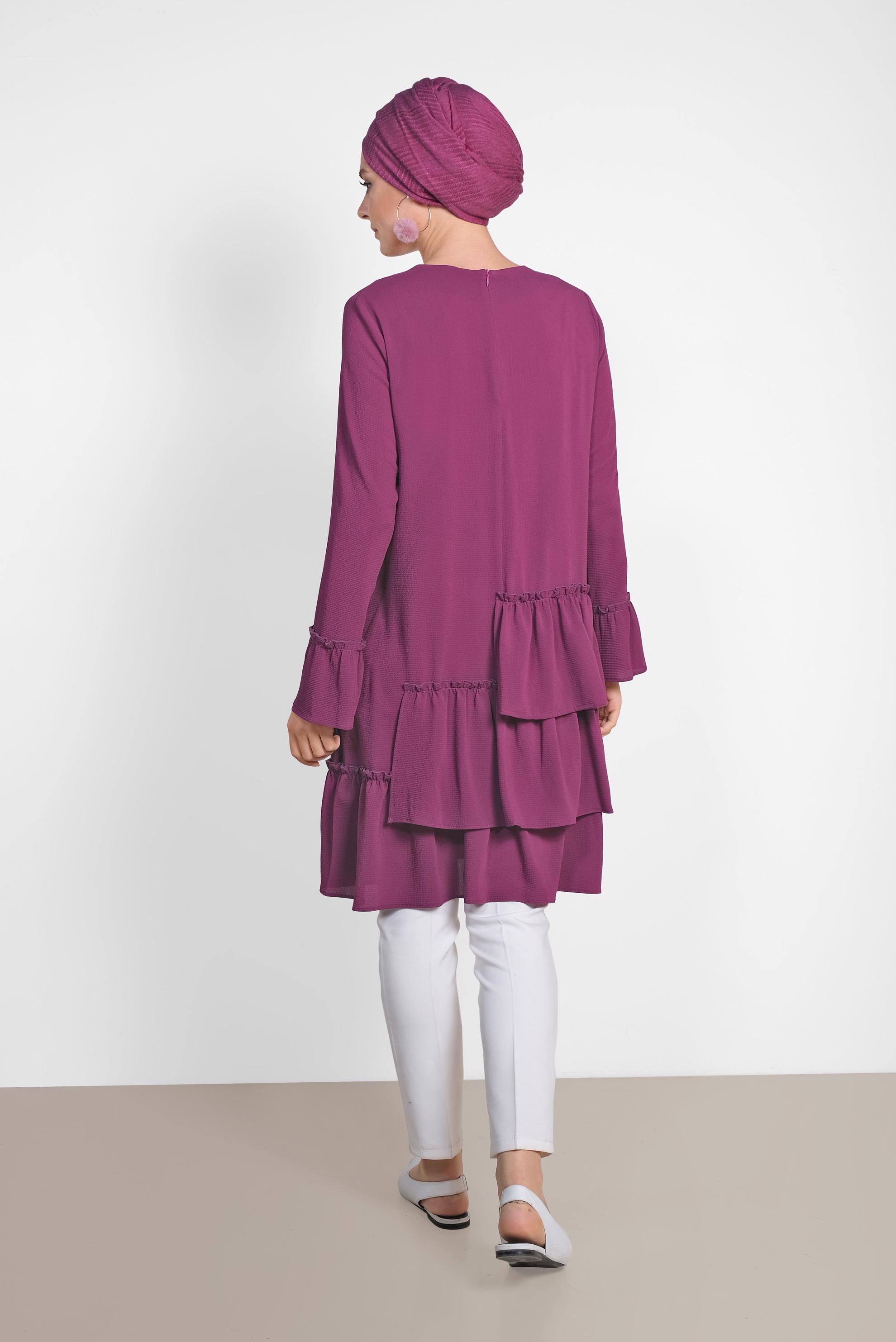 Tesettür giyim FUŞYA ETEK UCU FIRFIRLI TUNİK 4850