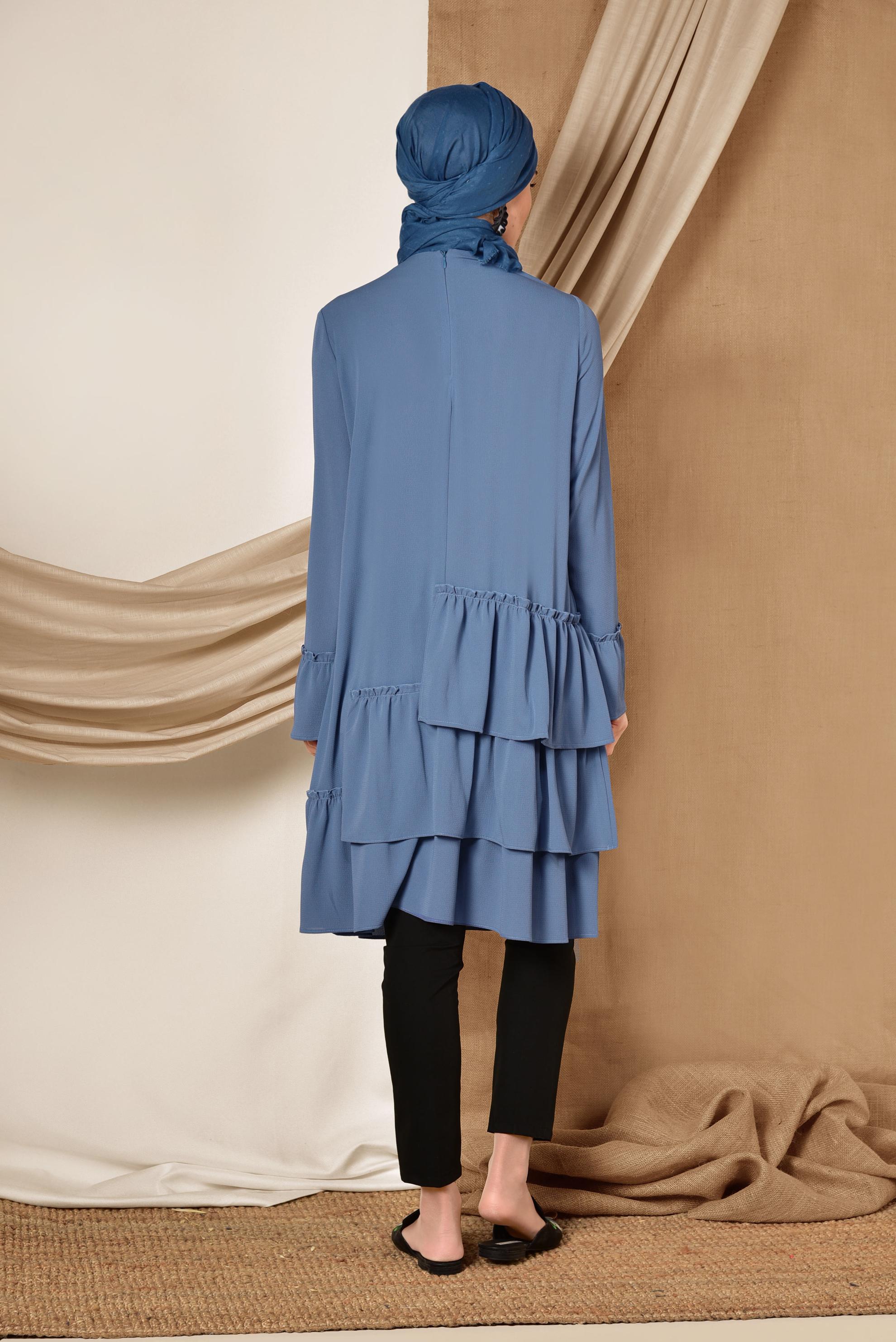 Tesettür giyim LACİVERT ETEK UCU FIRFIRLI TUNİK 4850