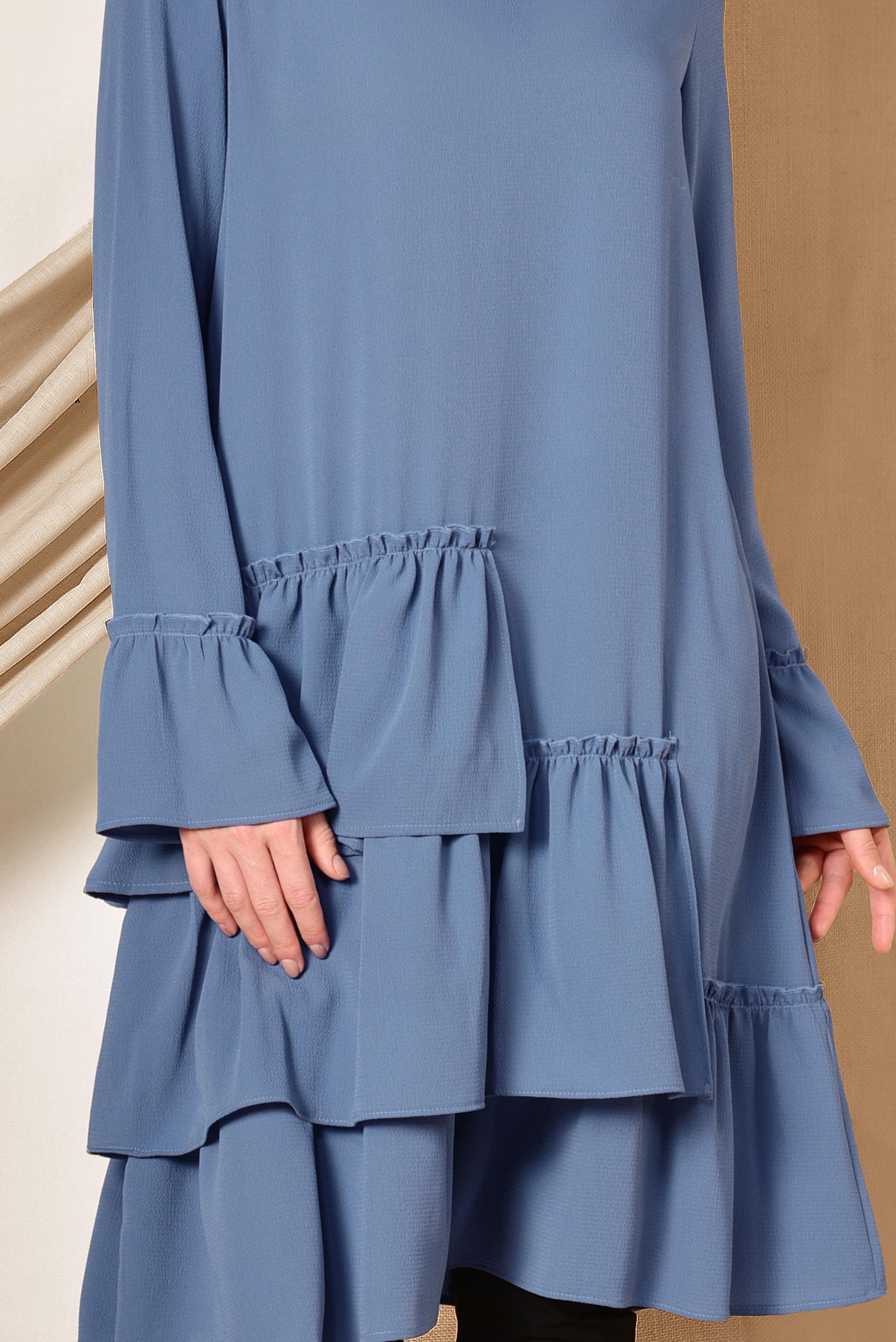 Tesettür giyim LACİVERT ETEK UCU FIRFIRLI TUNİK 4850