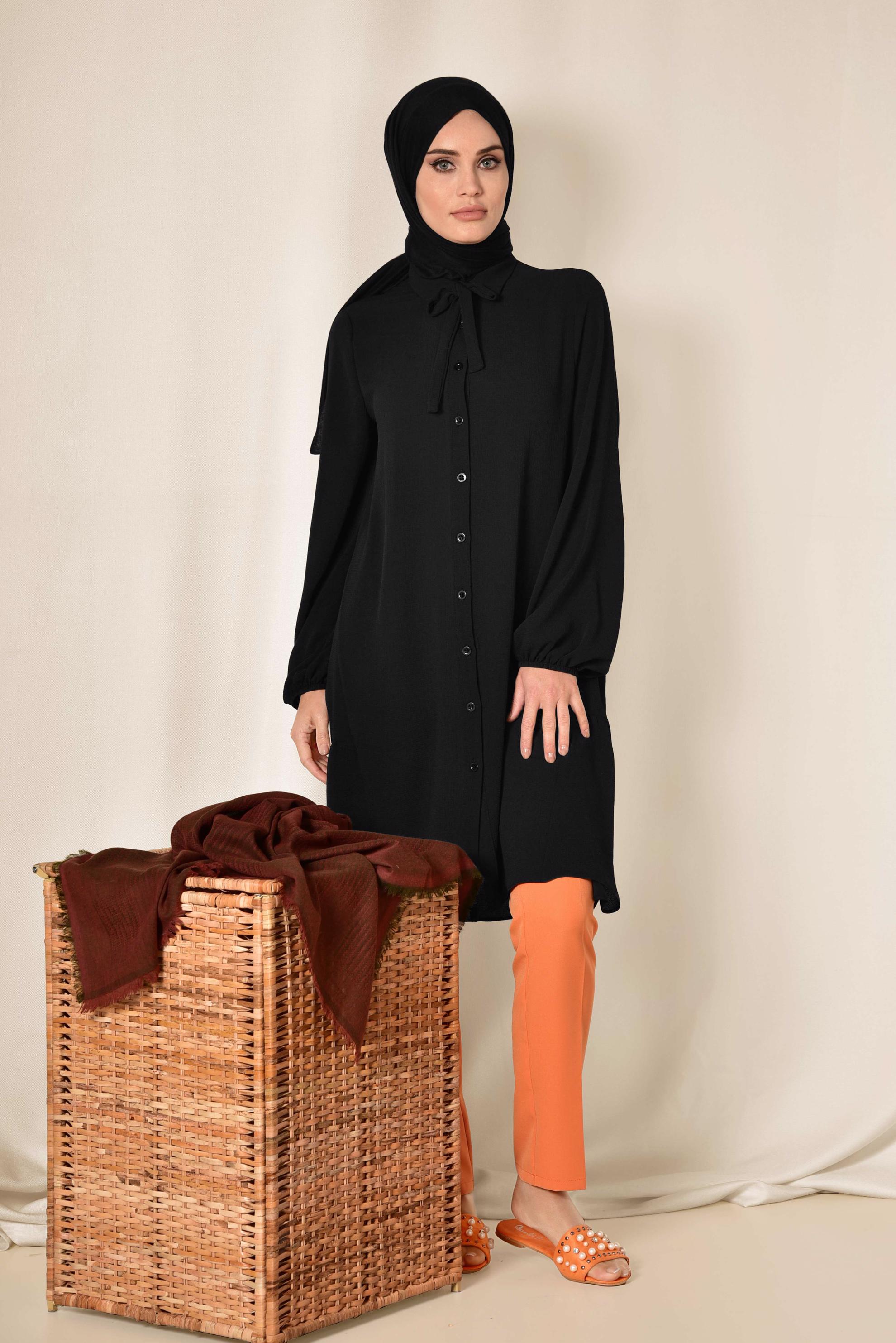 Tesettür giyim SİYAH KOLLARI BALON  TUNİK 4851