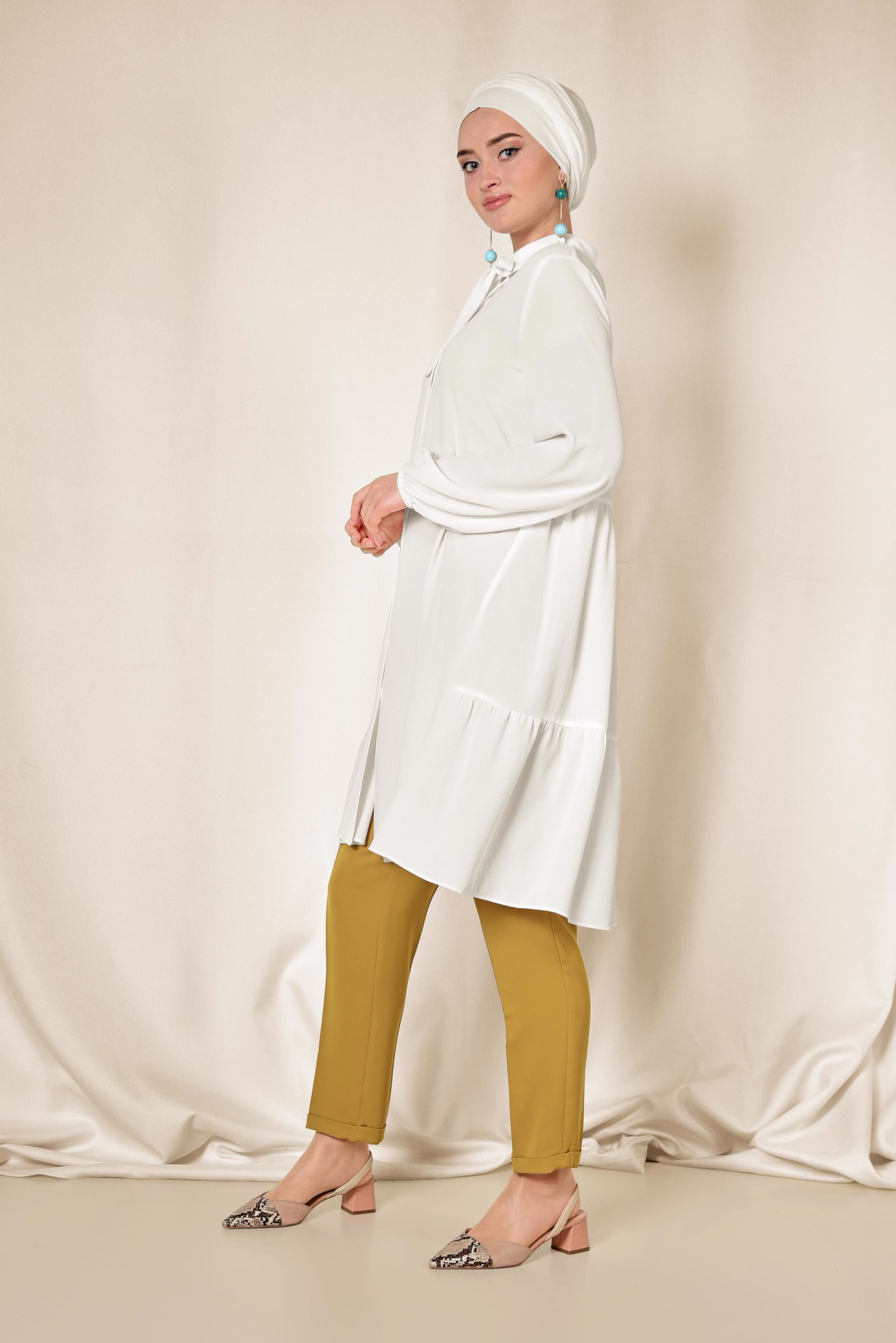 Tesettür giyim BEYAZ KOLLARI BALON  TUNİK 4851