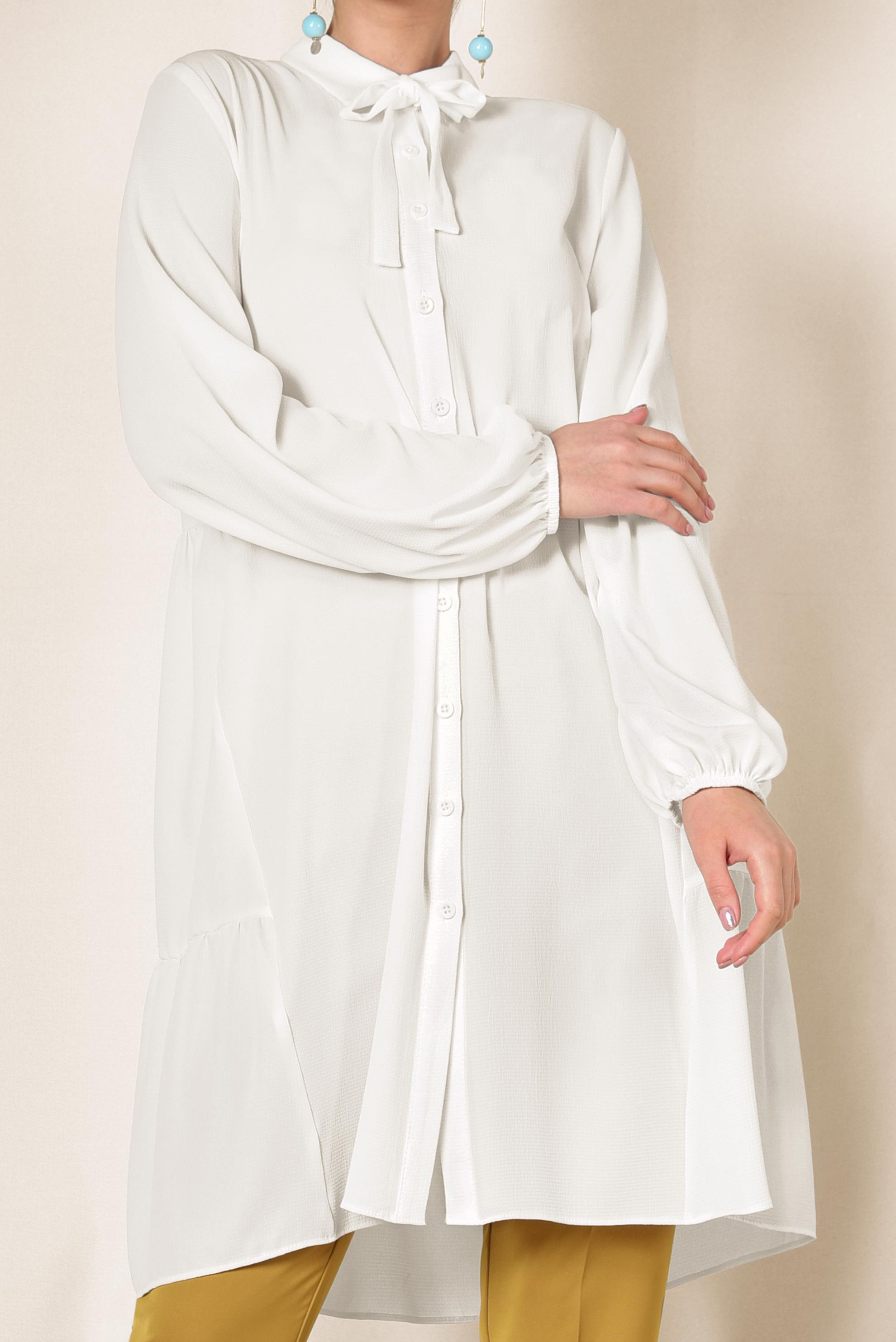 Tesettür giyim BEYAZ KOLLARI BALON  TUNİK 4851