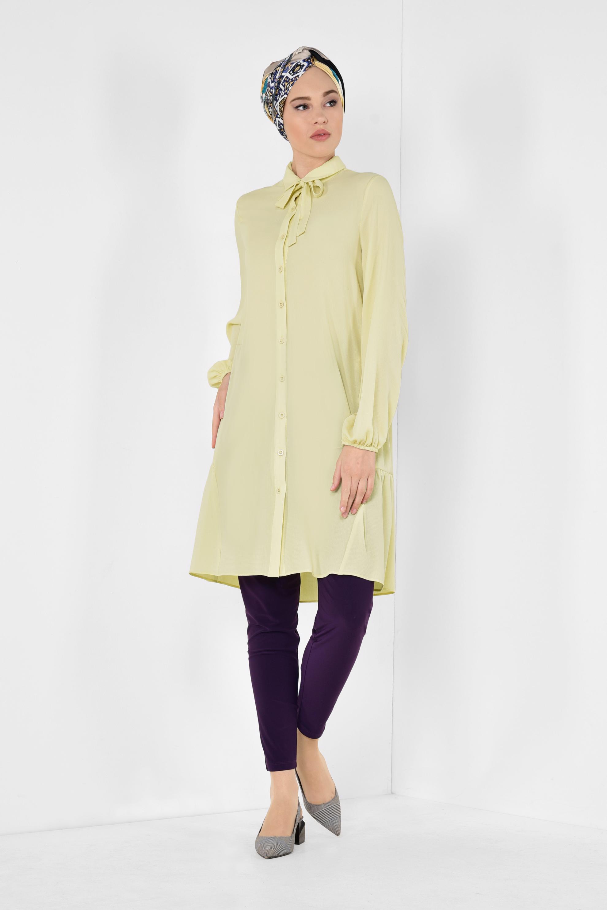 Tesettür giyim SARI KOLLARI BALON  TUNİK 4851
