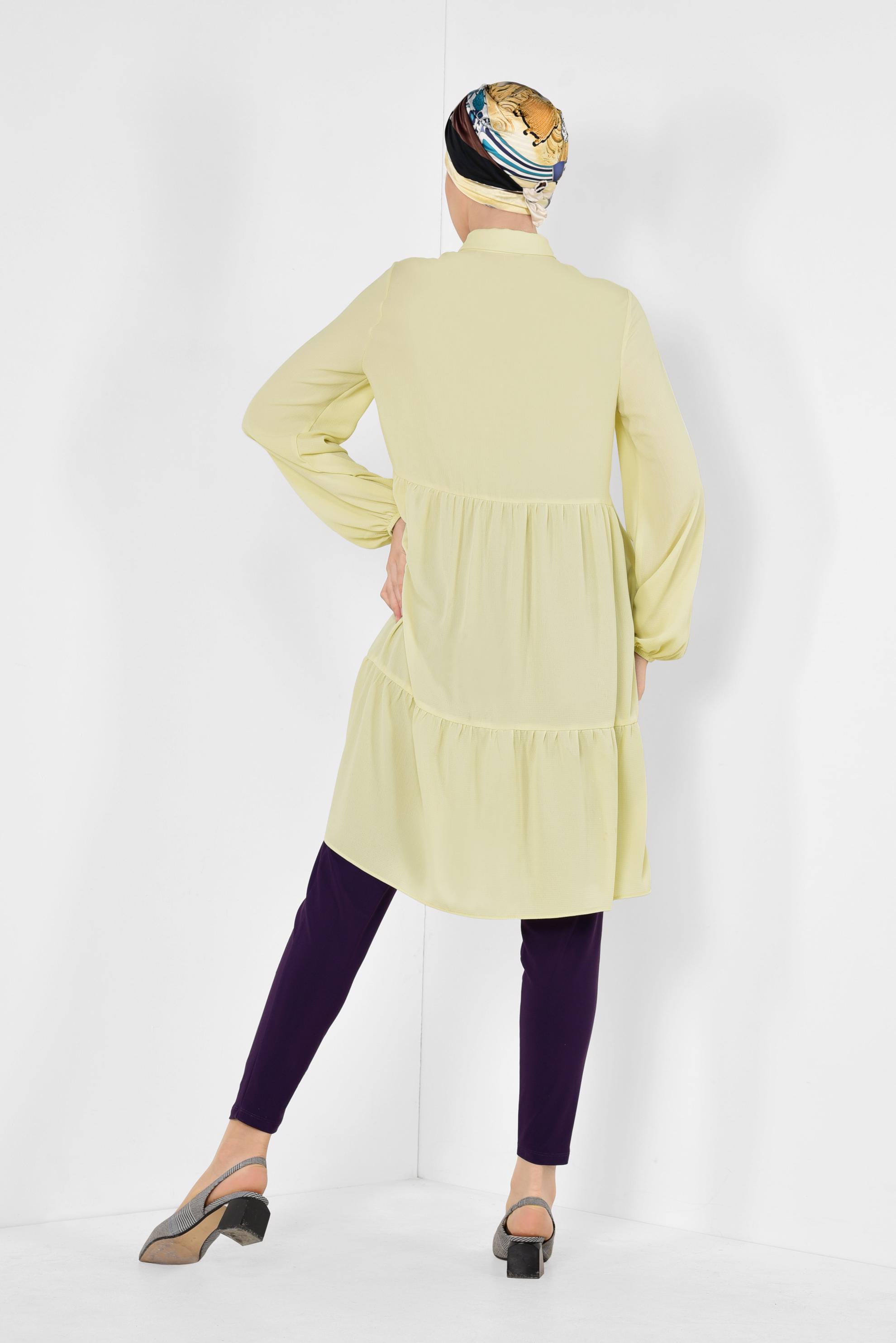 Tesettür giyim SARI KOLLARI BALON  TUNİK 4851