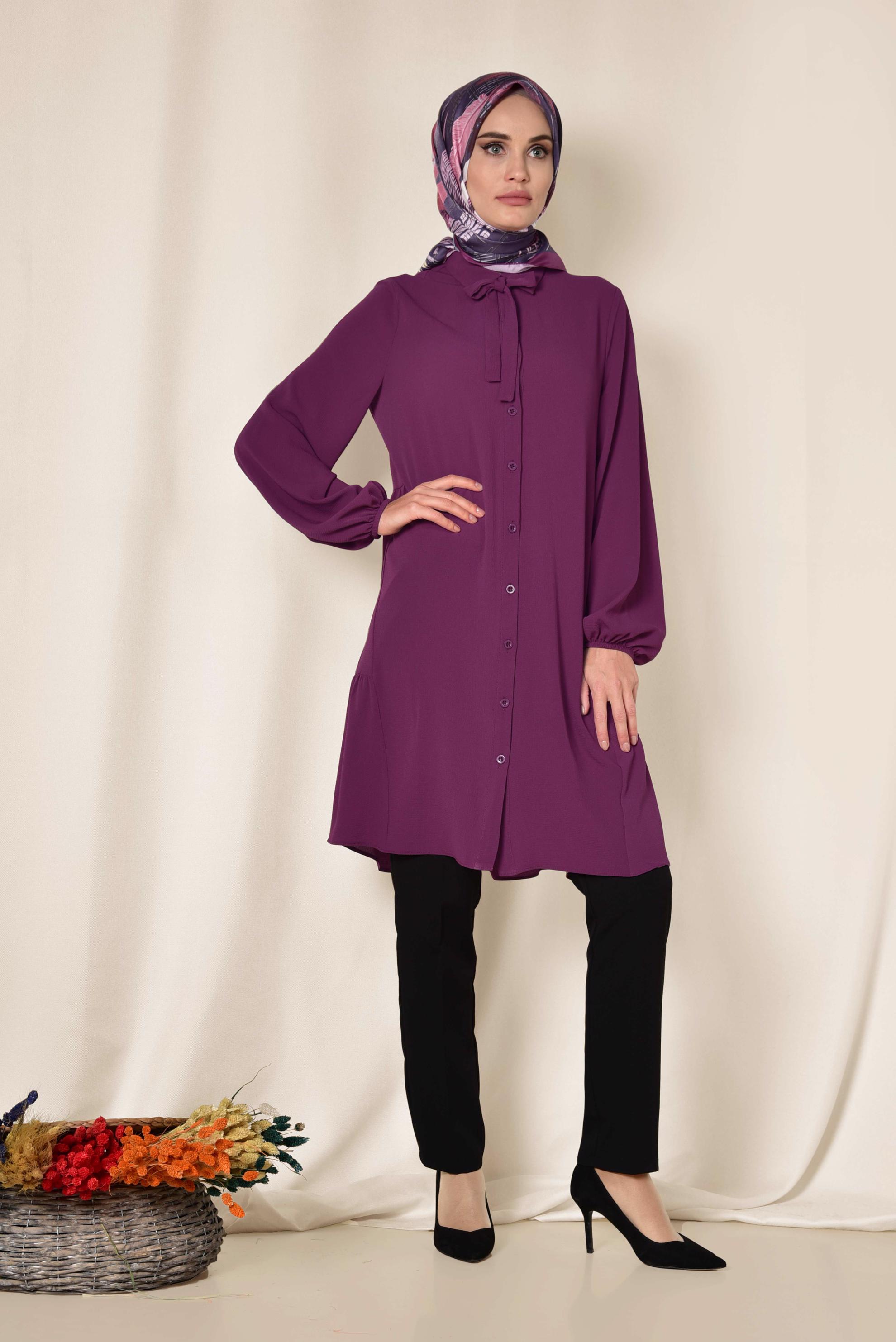 Tesettür giyim FUŞYA KOLLARI BALON  TUNİK 4851