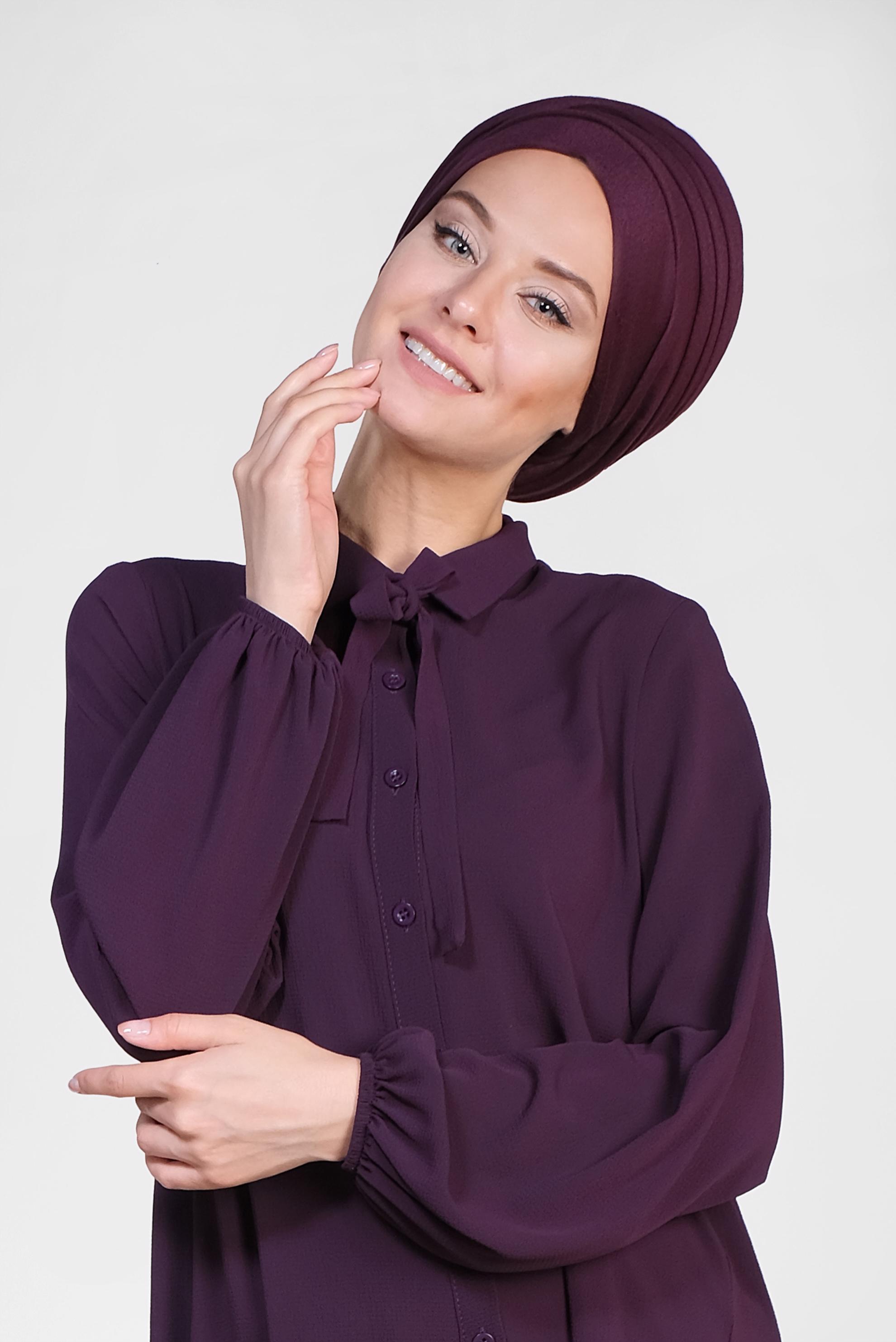 Tesettür giyim BORDO KOLLARI BALON  TUNİK 4851