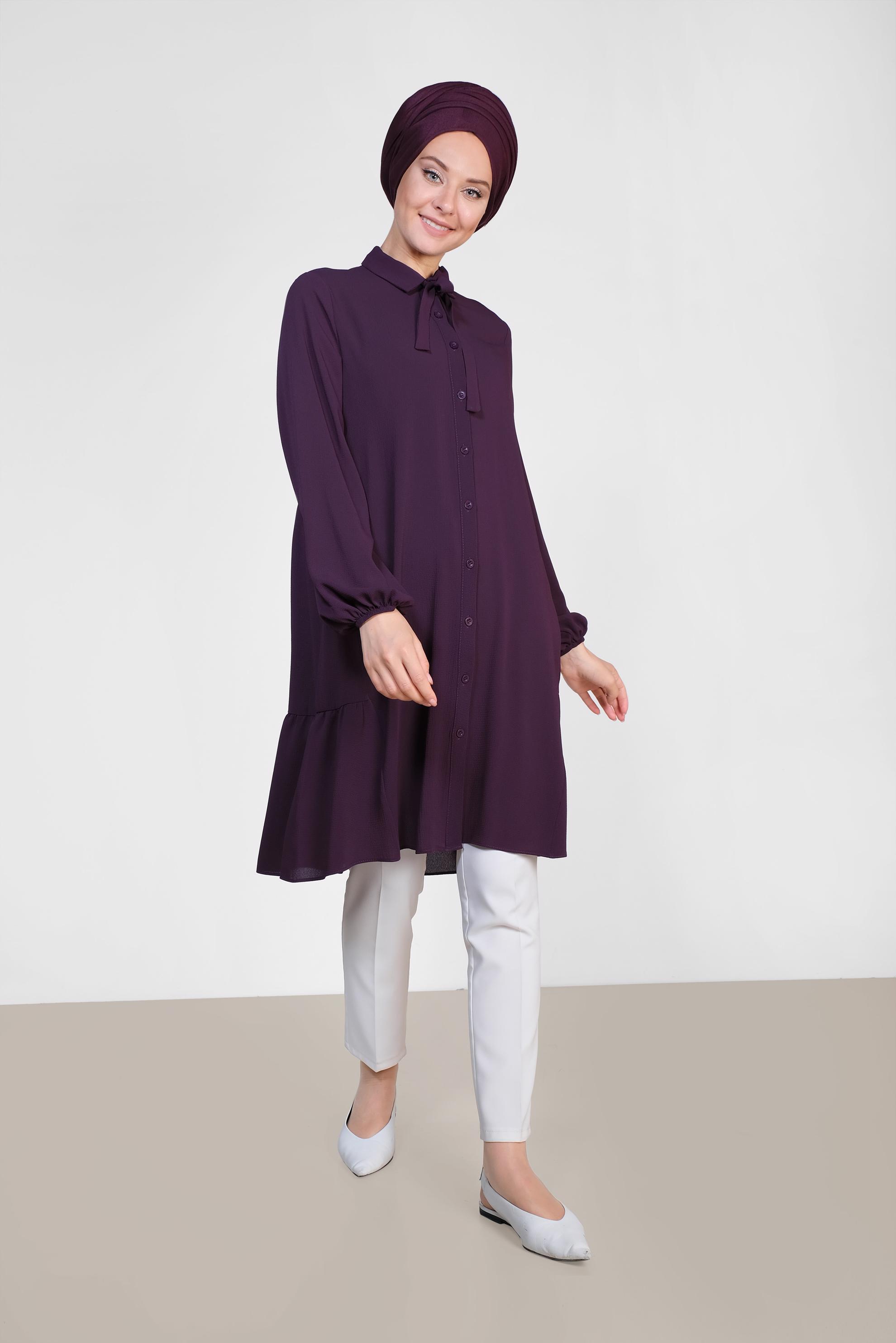 Tesettür giyim BORDO KOLLARI BALON  TUNİK 4851