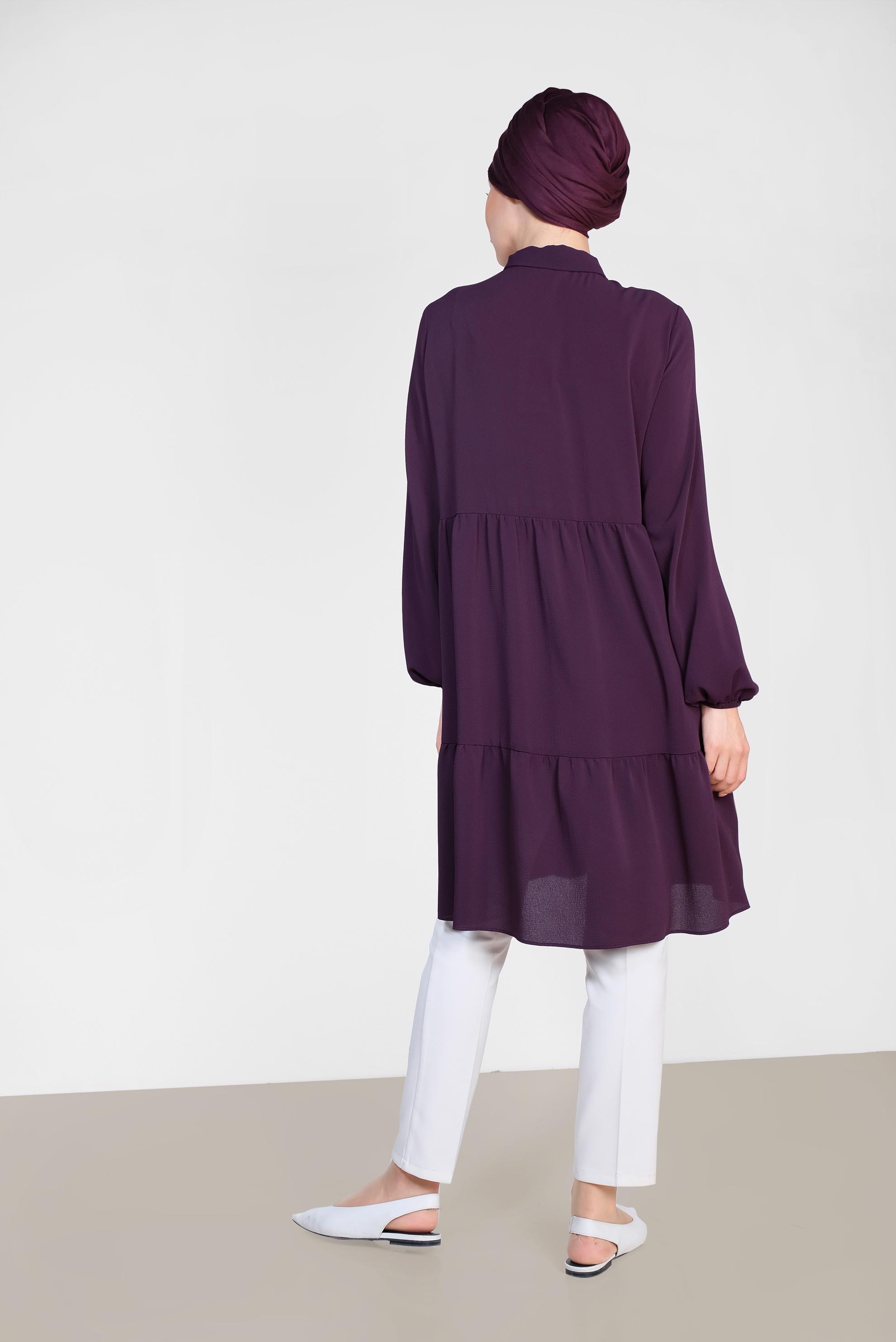 Tesettür giyim BORDO KOLLARI BALON  TUNİK 4851