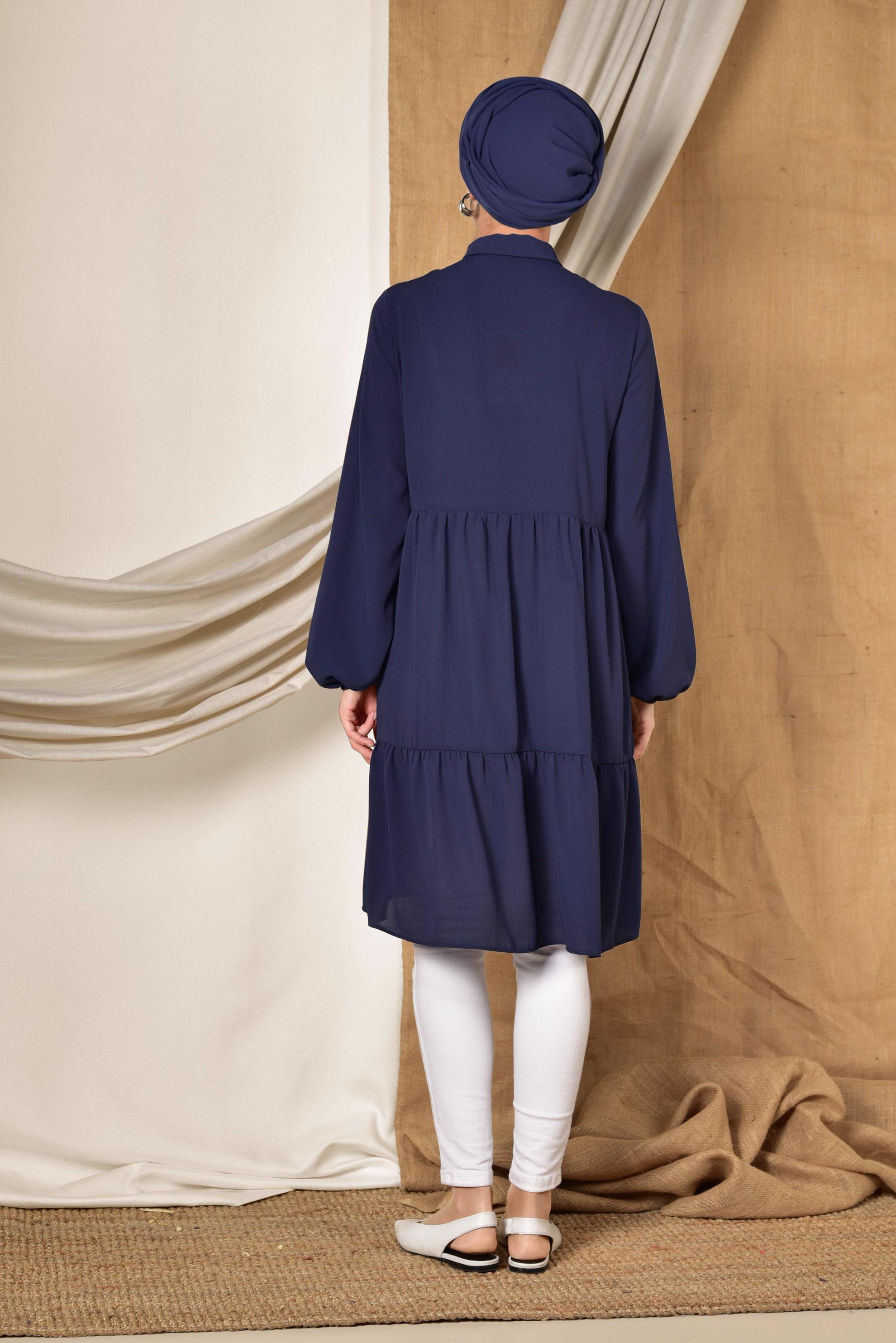 Tesettür giyim LACİVERT KOLLARI BALON  TUNİK 4851