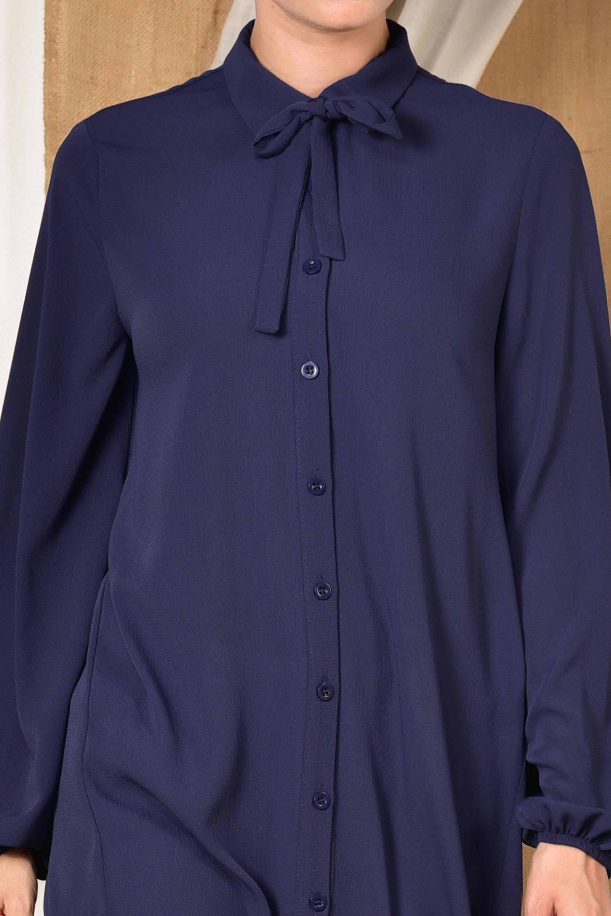 Tesettür giyim LACİVERT KOLLARI BALON  TUNİK 4851