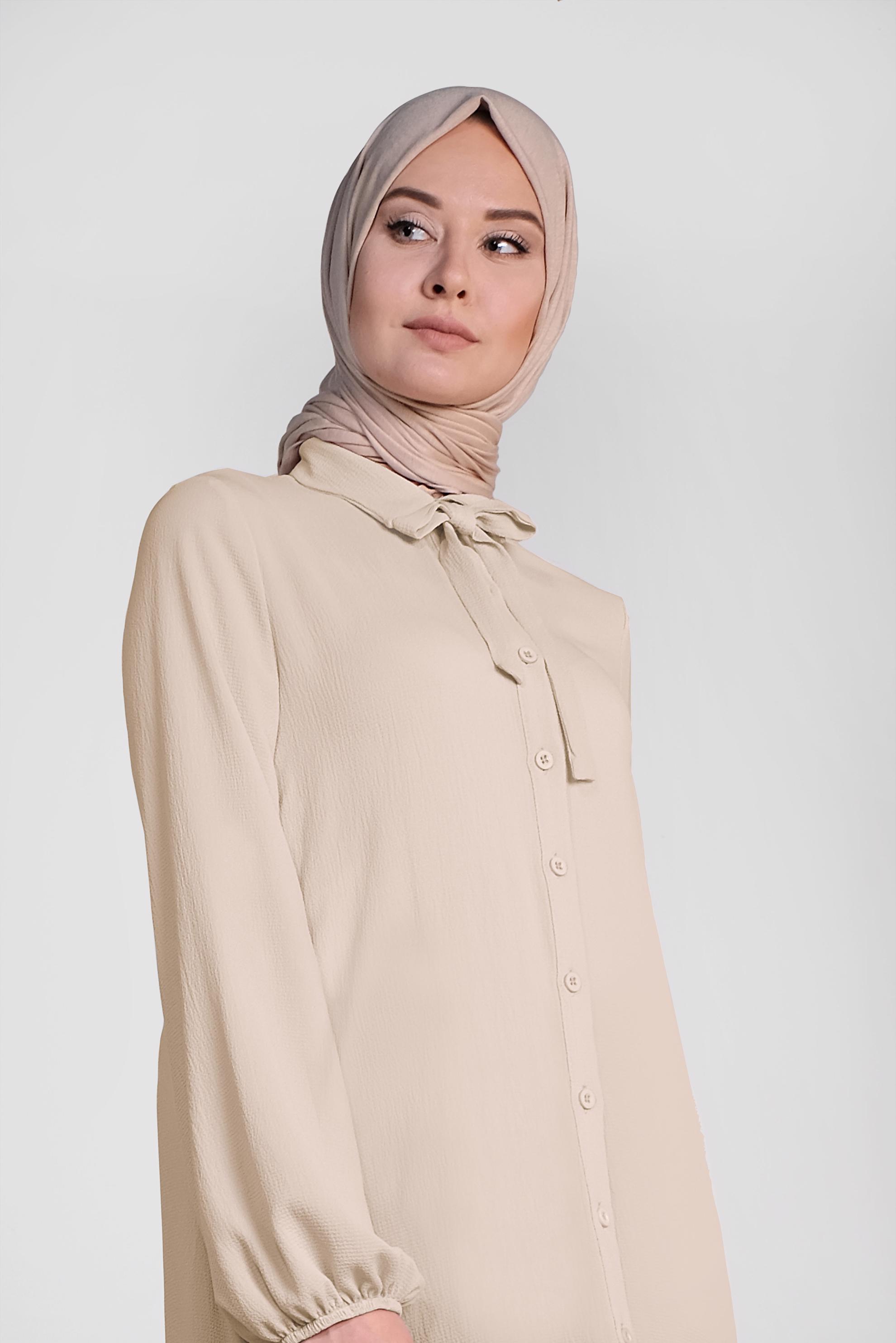 Tesettür giyim EKRU KOLLARI BALON  TUNİK 4851