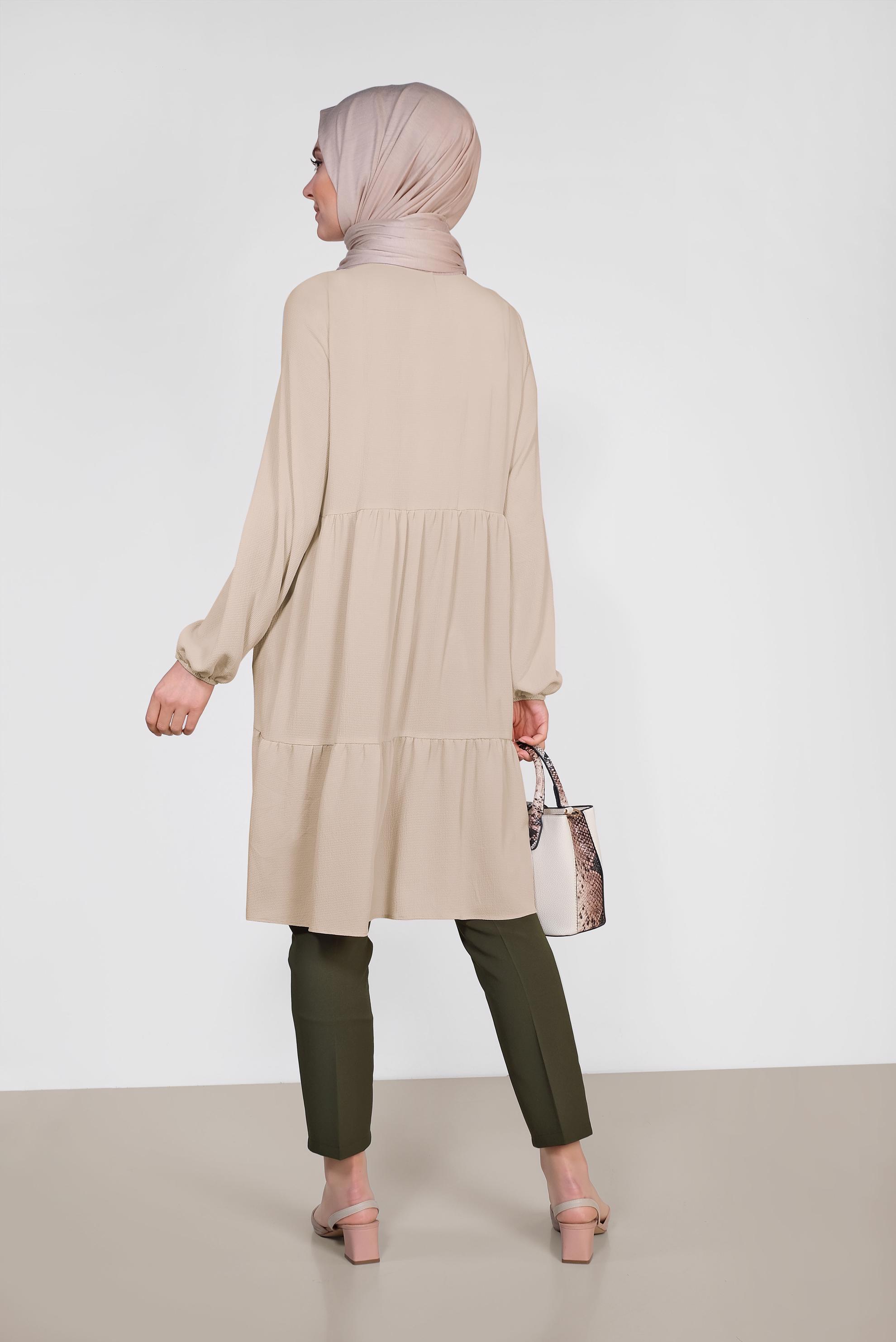 Tesettür giyim EKRU KOLLARI BALON  TUNİK 4851