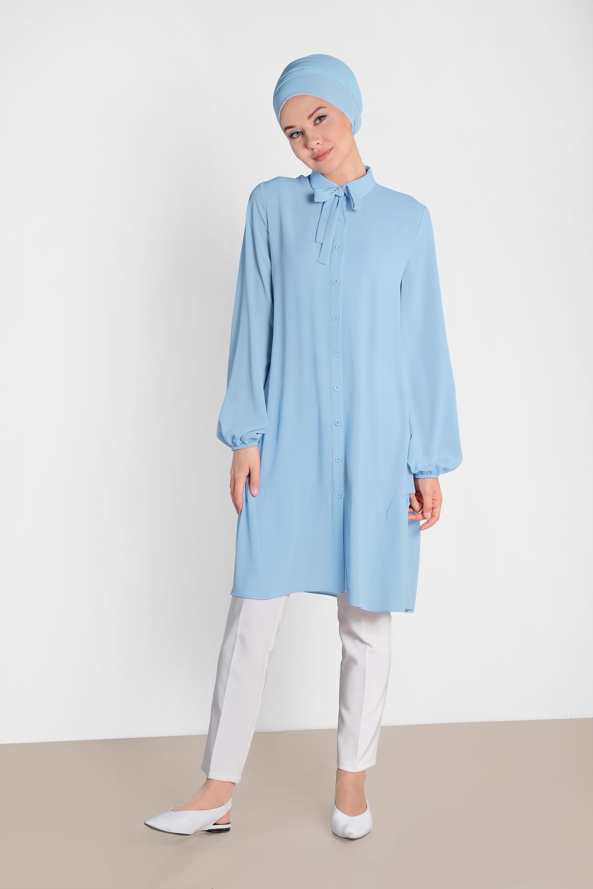 Tesettür giyim MAVİ KOLLARI BALON  TUNİK 4851