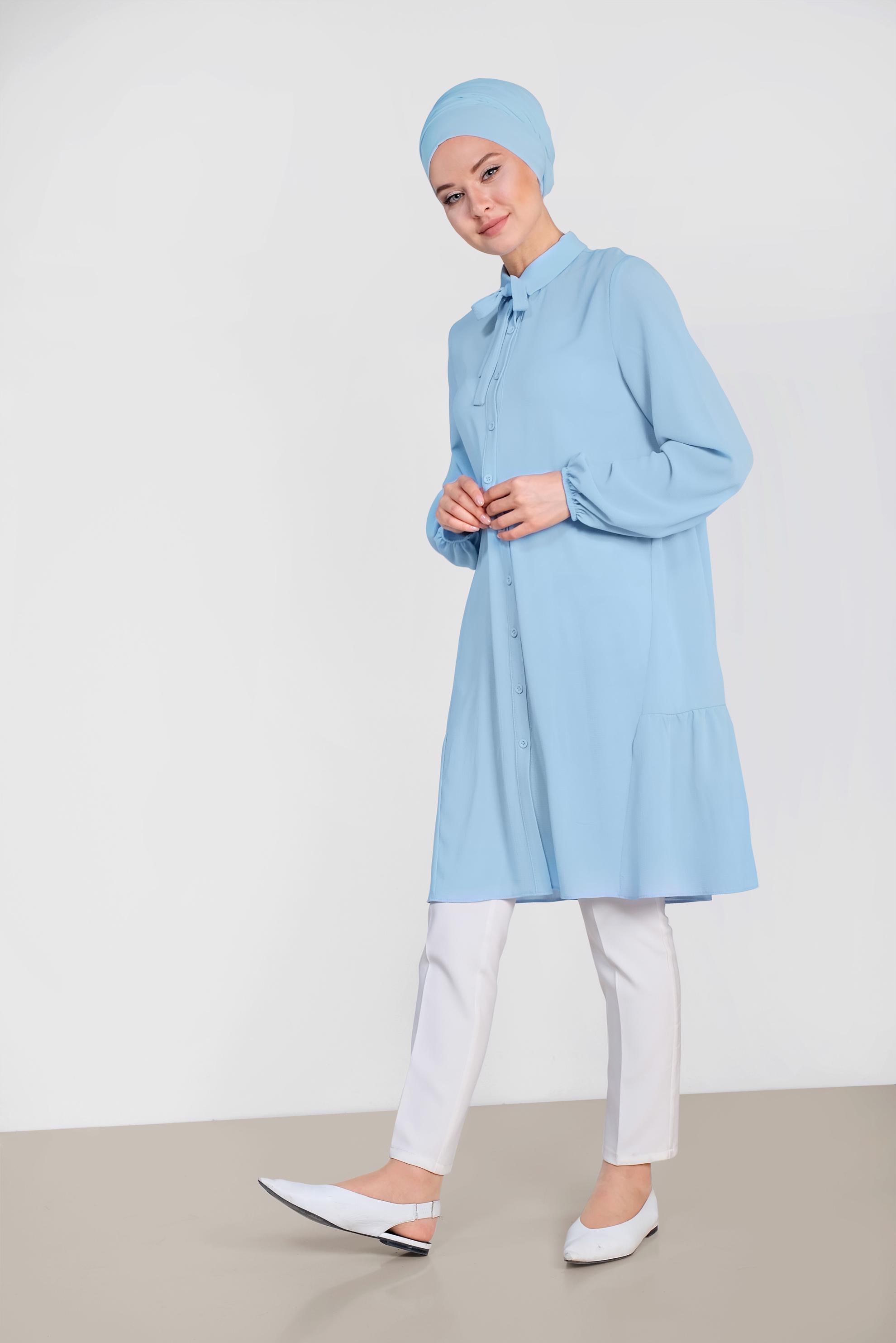 Tesettür giyim MAVİ KOLLARI BALON  TUNİK 4851