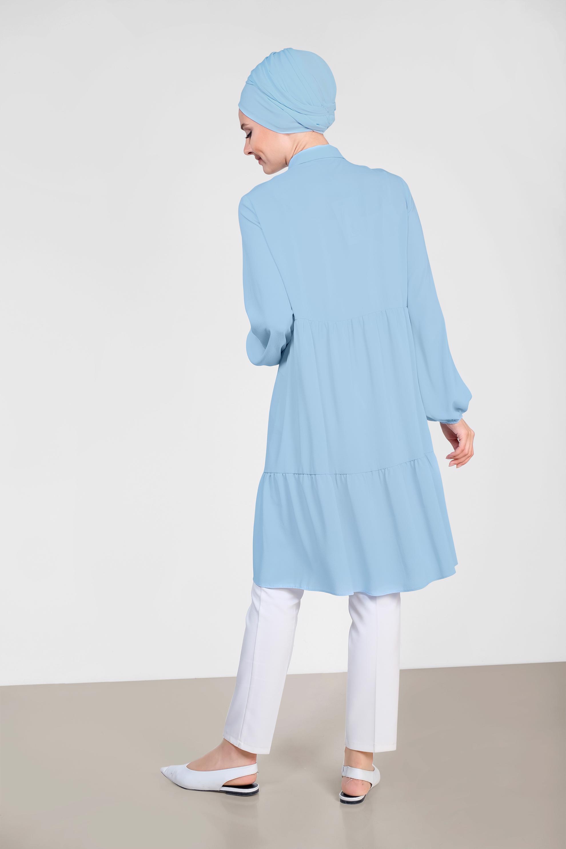 Tesettür giyim MAVİ KOLLARI BALON  TUNİK 4851