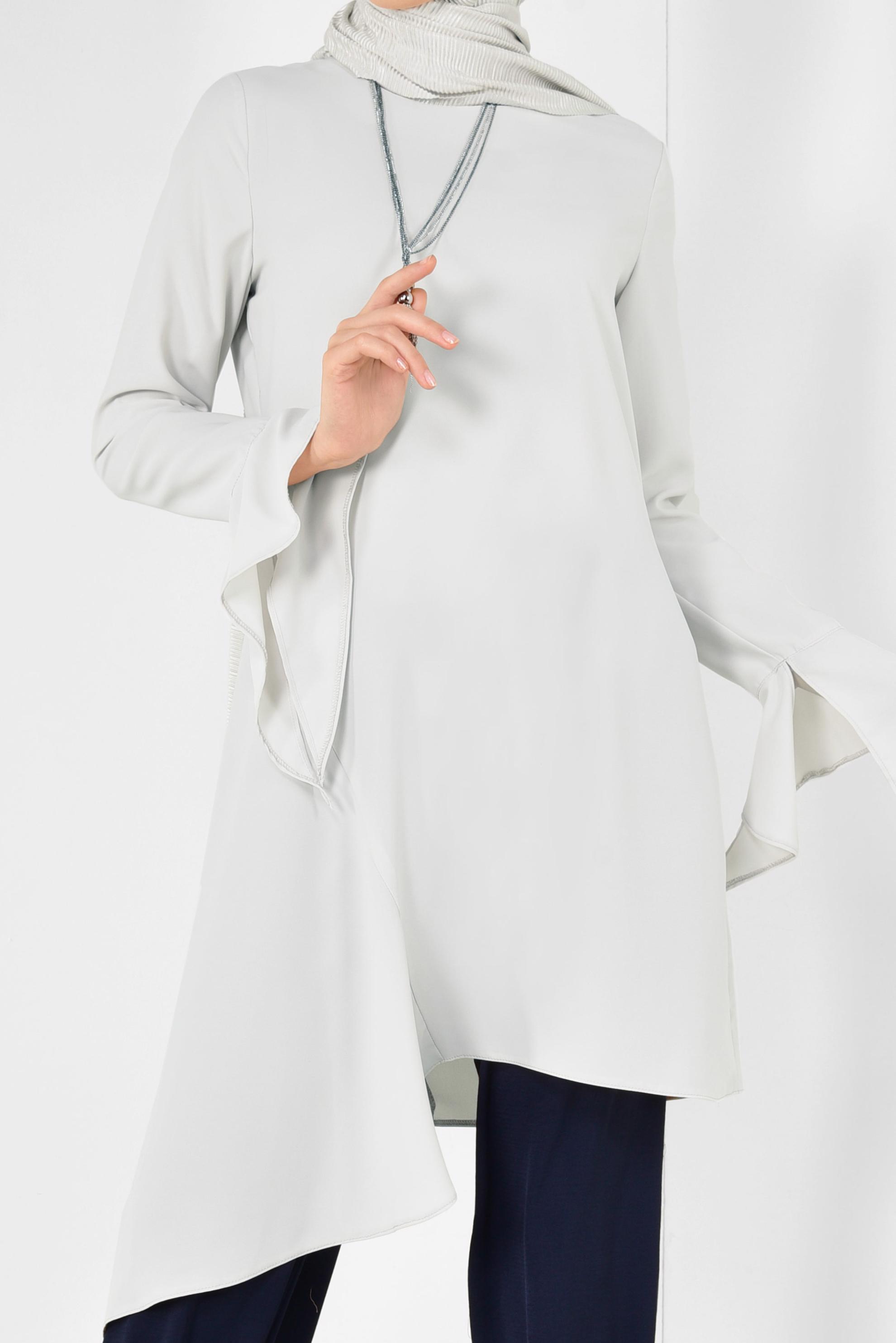 Tesettür giyim BEJ ASİMETRİK KESİM PİLİSE DETAYLI TUNİK 4852