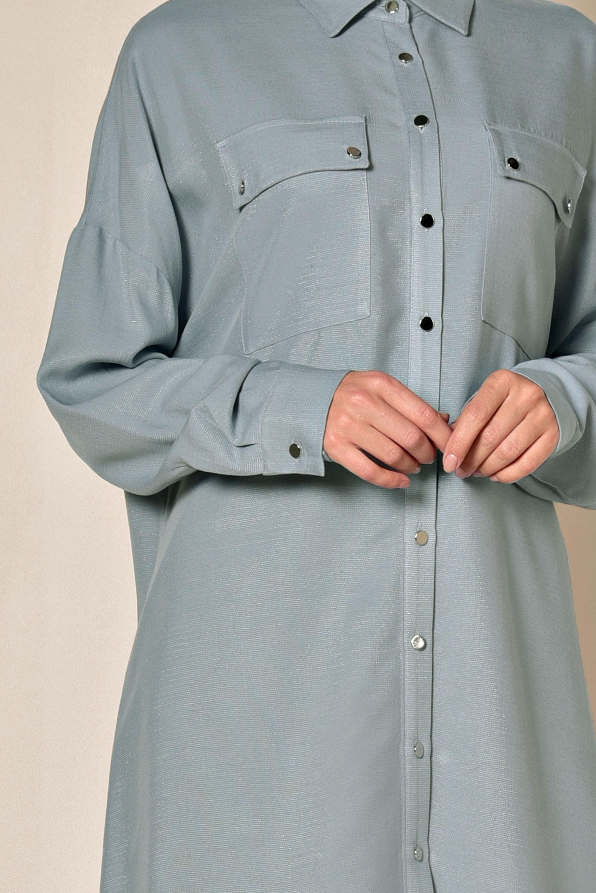 Tesettür giyim GRİ ÇITÇITLI ASİMETRİK TUNİK 4855