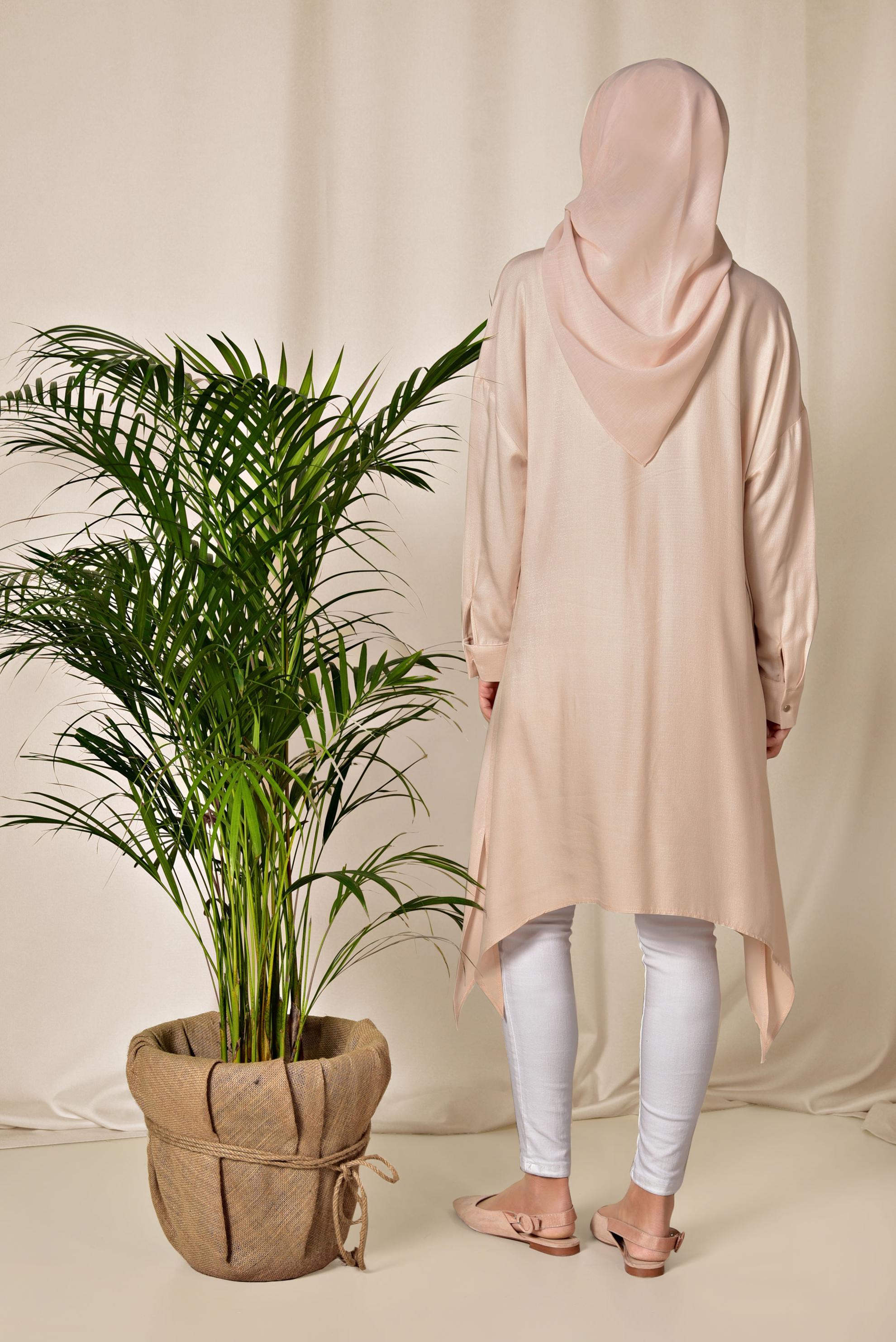 Tesettür giyim PUDRA ÇITÇITLI ASİMETRİK TUNİK 4855